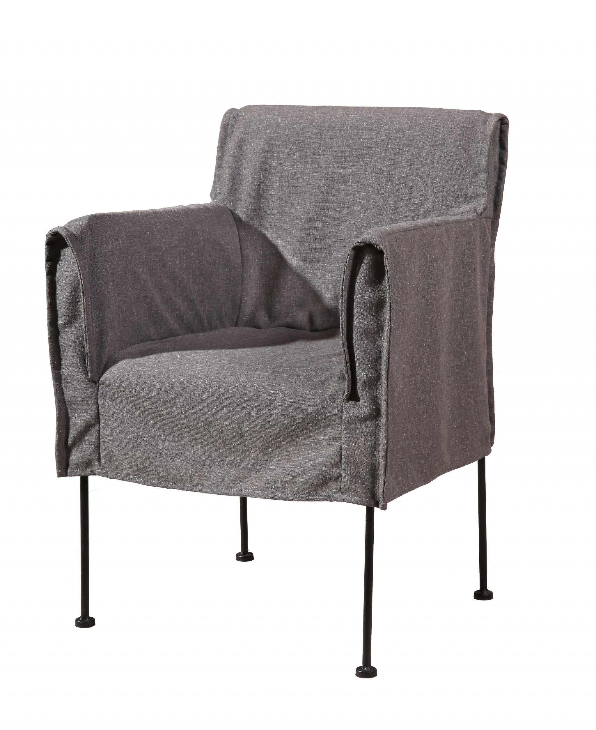 Grey Linen Slipcover Dining Chair with Black Metal Frame
