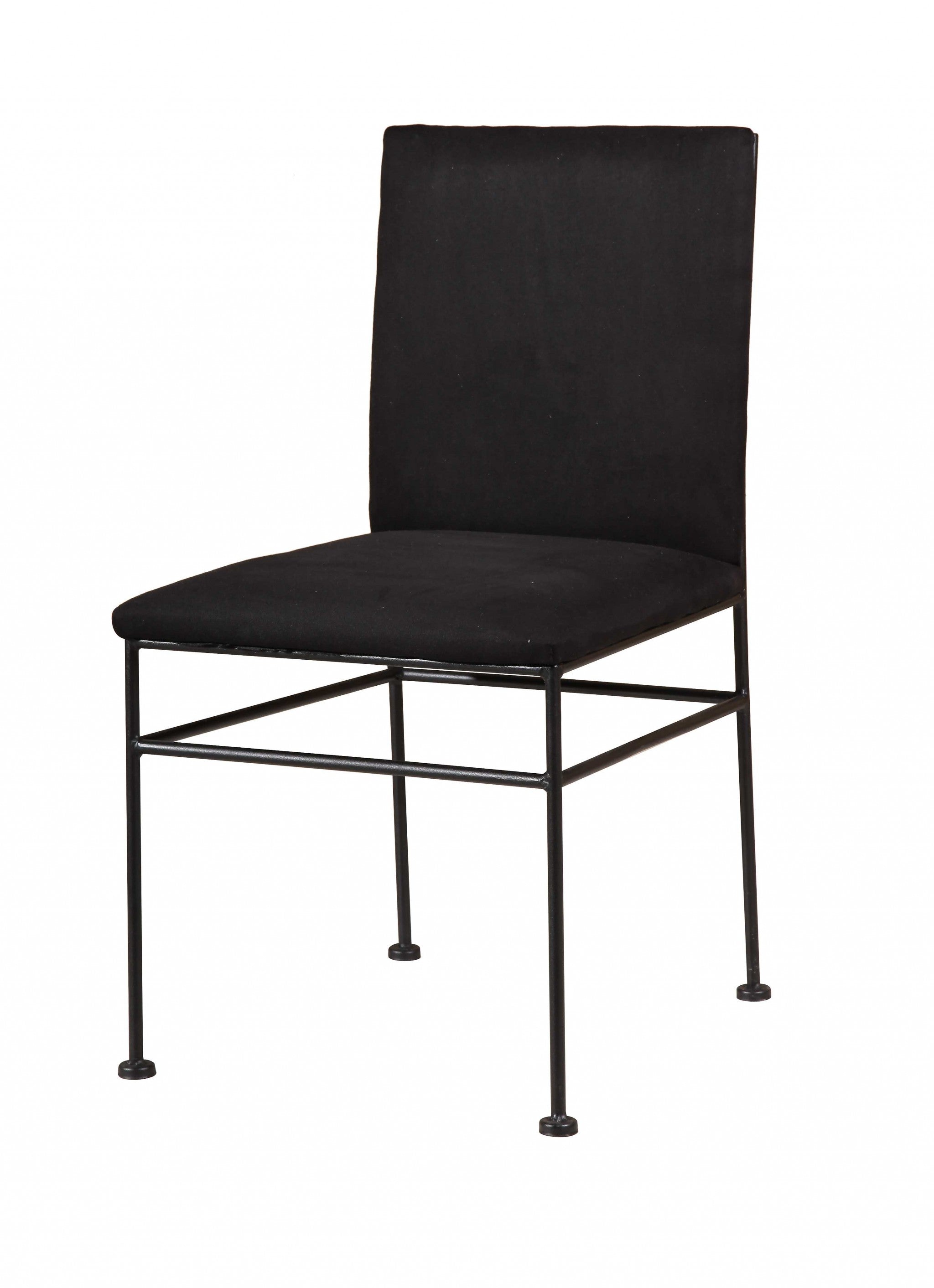 Grey Linen Slipcover Side Chair with Black Metal Frame