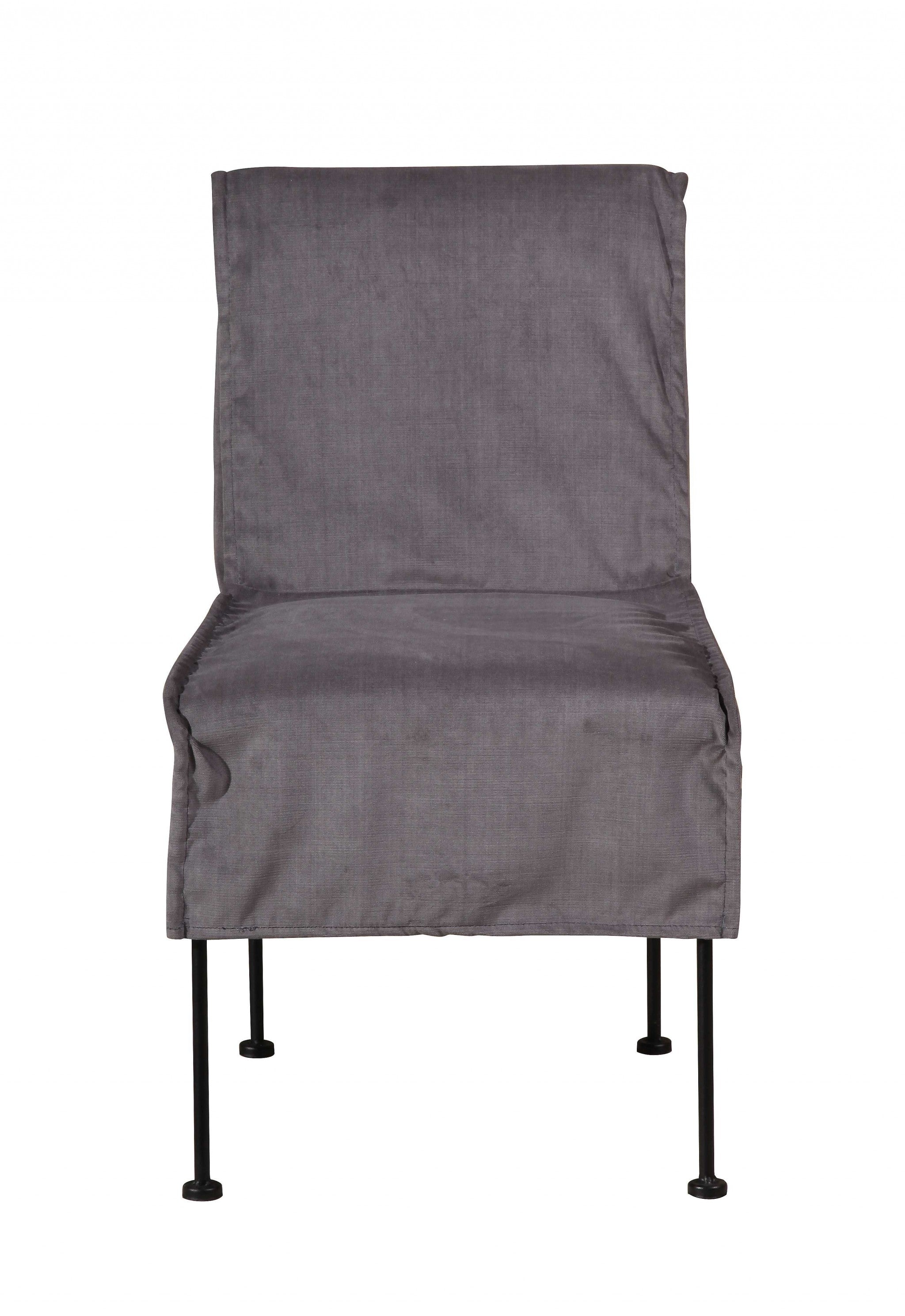 Grey Linen Slipcover Side Chair with Black Metal Frame