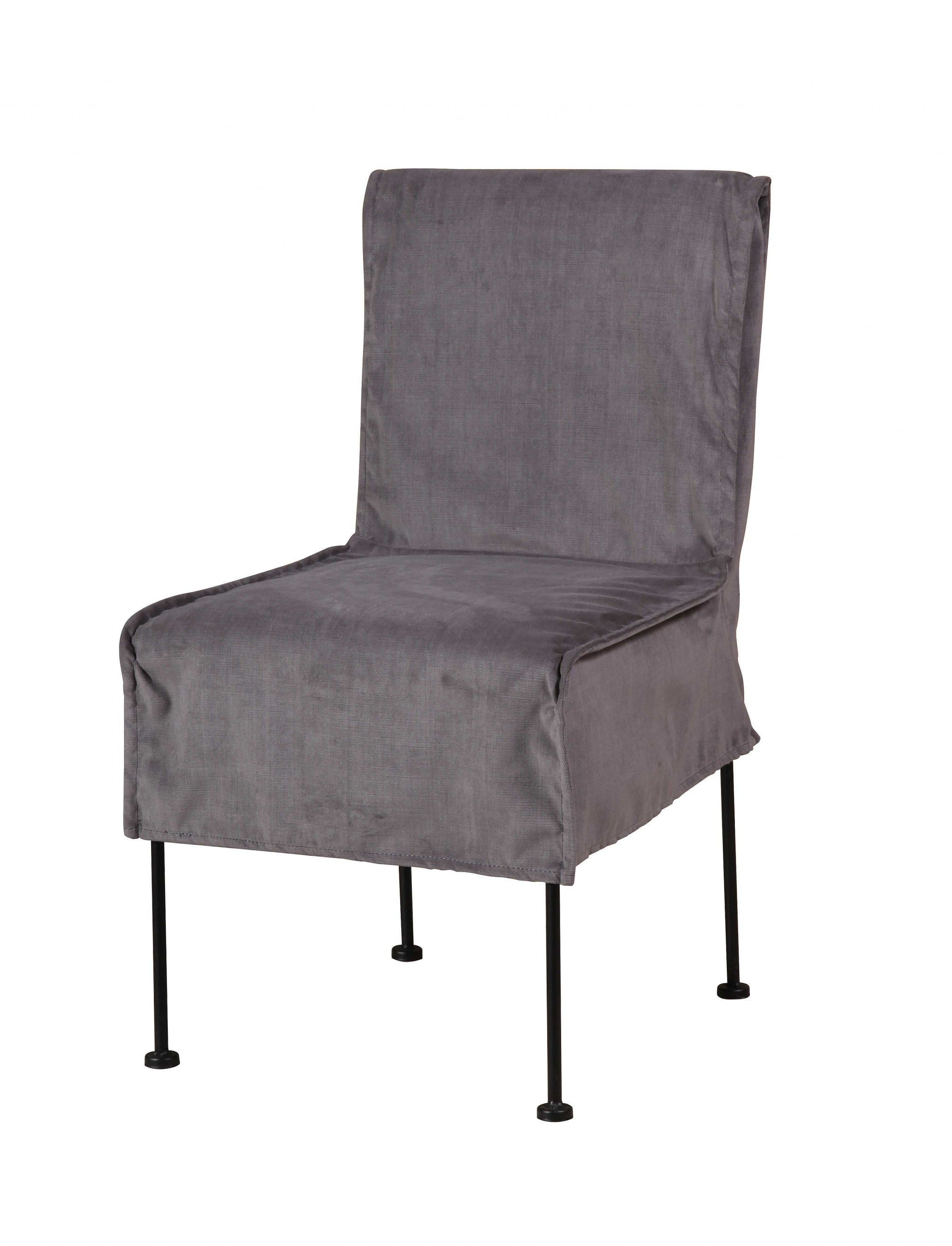 Grey Linen Slipcover Side Chair with Black Metal Frame