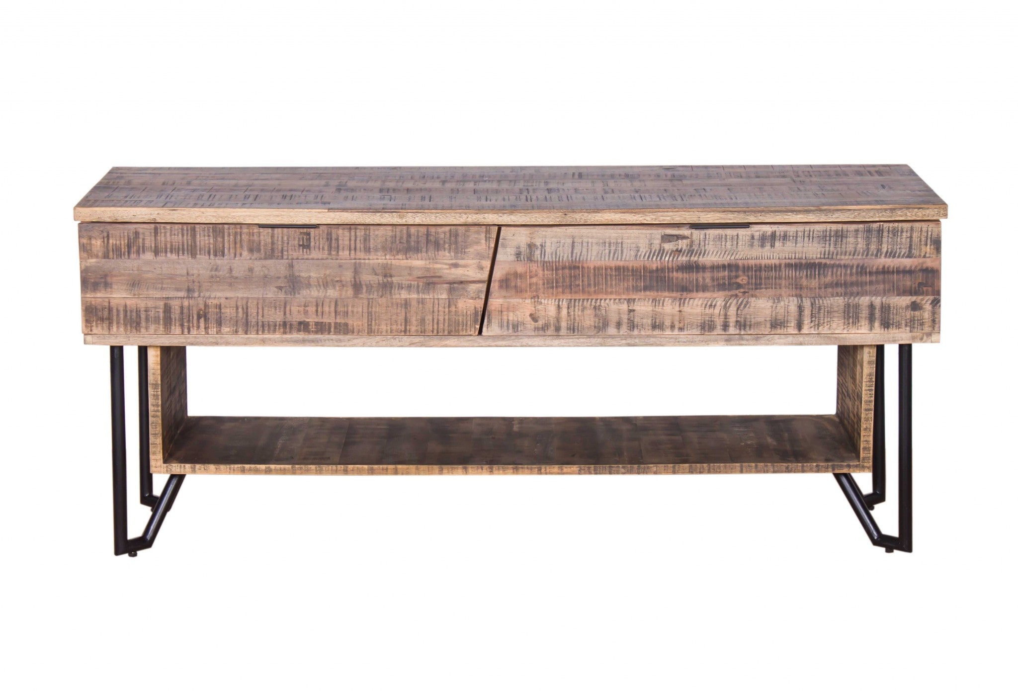 20" X 63" X 28.5" Natural/Black Wood Iron Media Unit