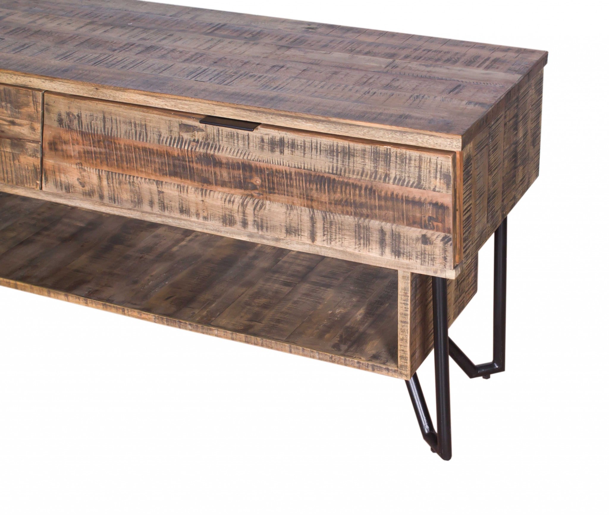 20" X 63" X 28.5" Natural/Black Wood Iron Media Unit