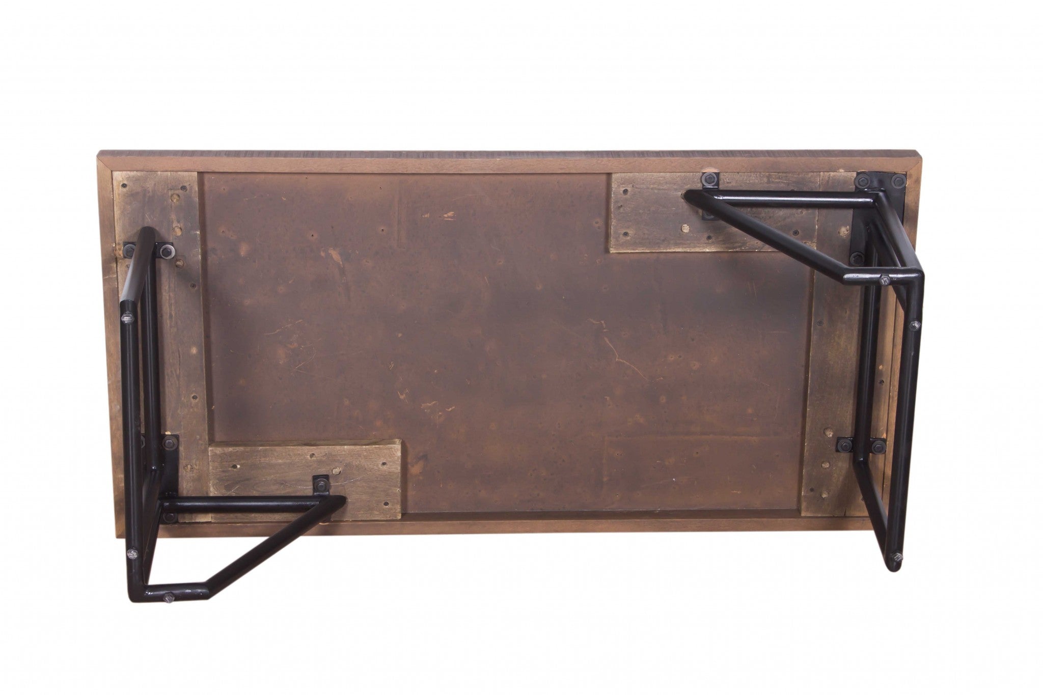 48" X 24" X 16" Natural and Black Wood Iron Coffee Table