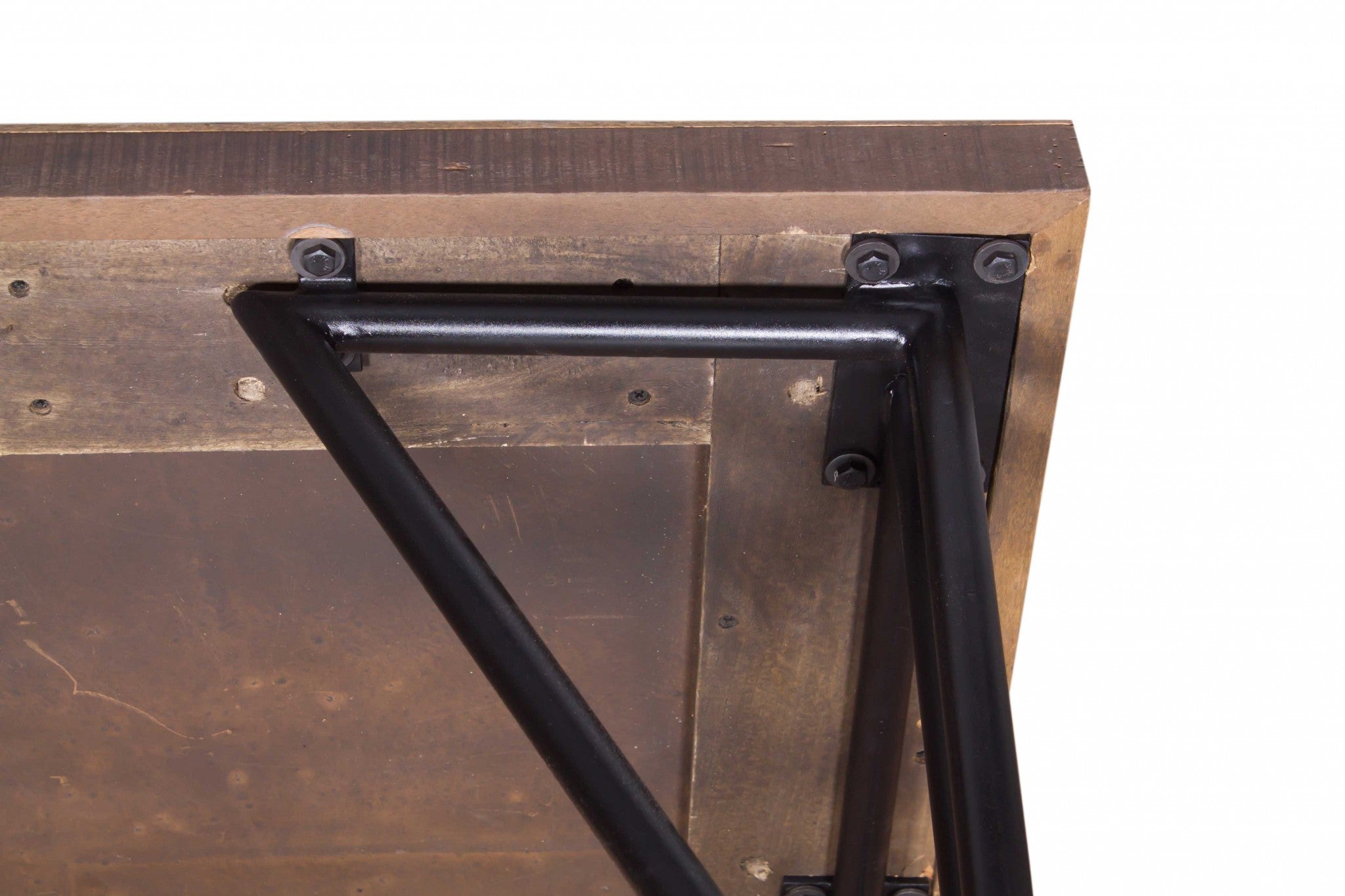 48" X 24" X 16" Natural and Black Wood Iron Coffee Table