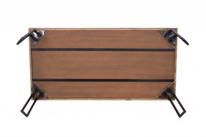 36" X 72" X 30" Natural/Black 6 Wood 3 Iron Small Dining Table