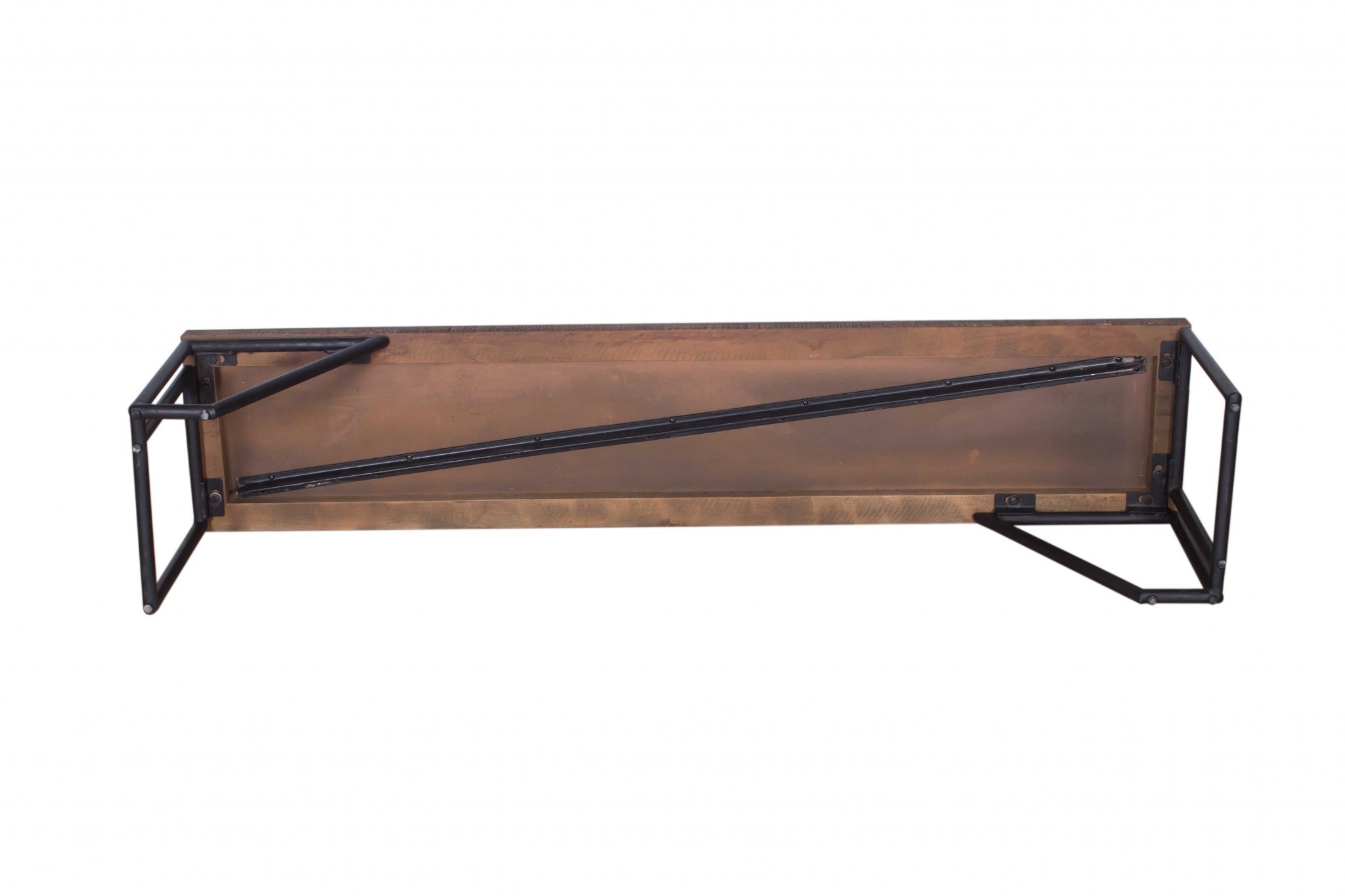 15" X 60" X 18" Natural/Black Wood Iron Small Bench