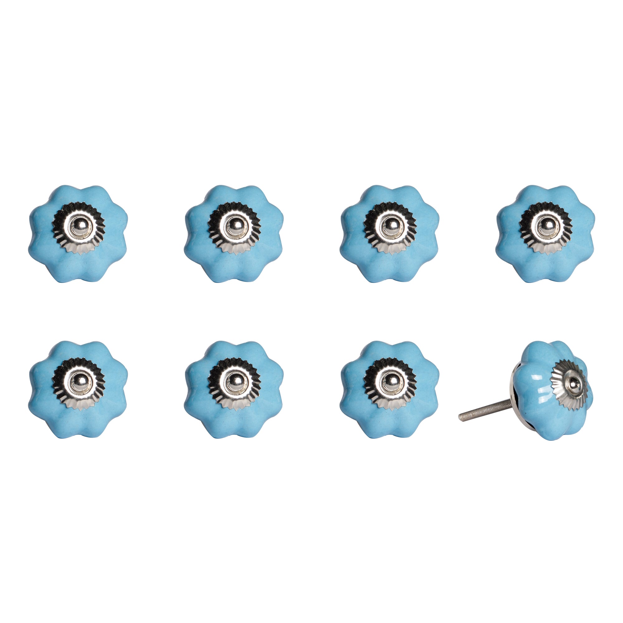 1.5" x 1.5" x 1.5" Glossy Navy  And Silver - Knobs 8-Pack