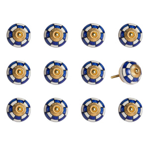 1.5" x 1.5" x 1.5" White, Blue and Gold - Knobs 12-Pack