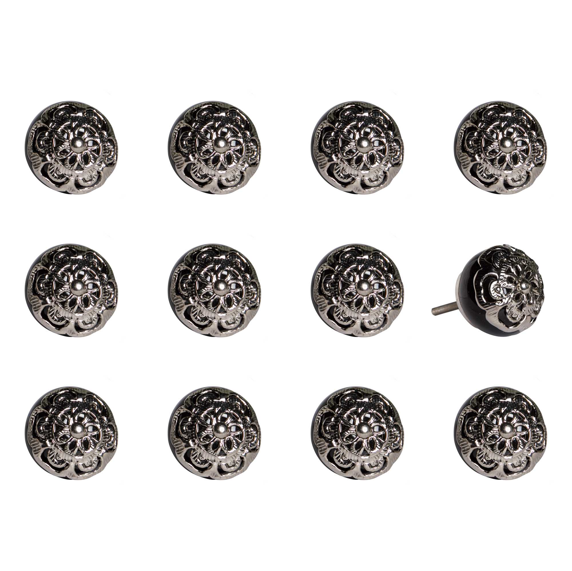 1.5" x 1.5" x 1.5" Black and Chrome - Knobs 12-Pack