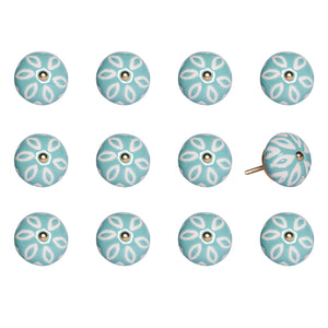 1.5" x 1.5" x 1.5" Turquoise, White and Gold - Knobs 12-Pack