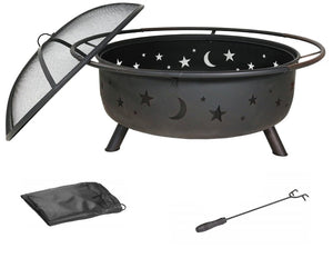 30" Wood Burning Fire Pit with Charcoal Grill and Spark Screen