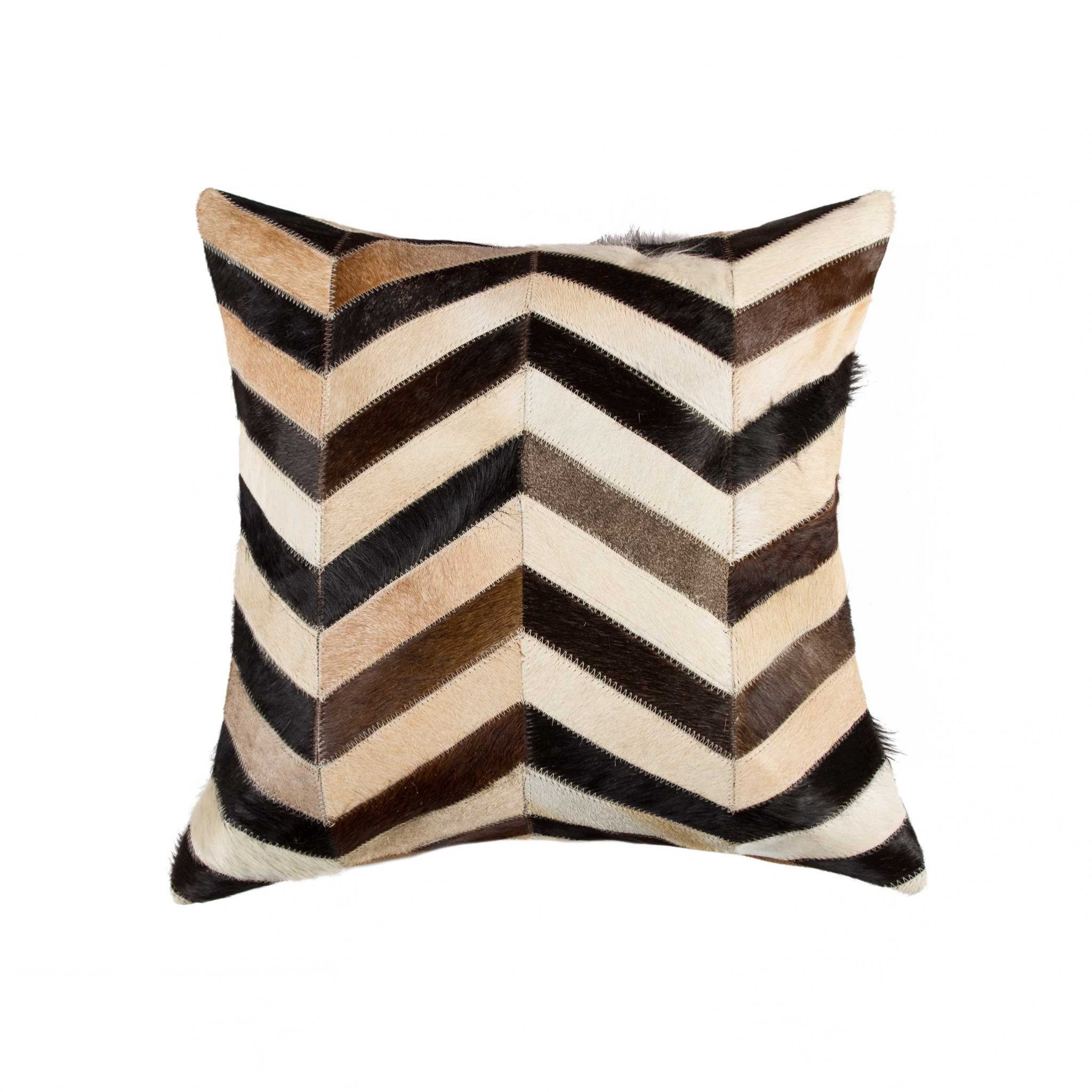 18" x 18" x 5" Stunning Tricolor Chevron Torino Kobe Cowhide - Pillow