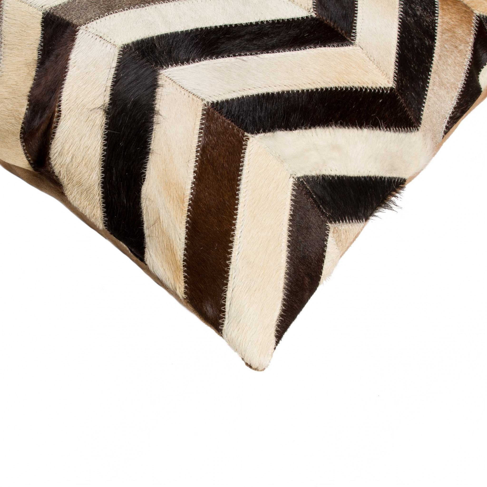 18" x 18" x 5" Stunning Tricolor Chevron Torino Kobe Cowhide - Pillow