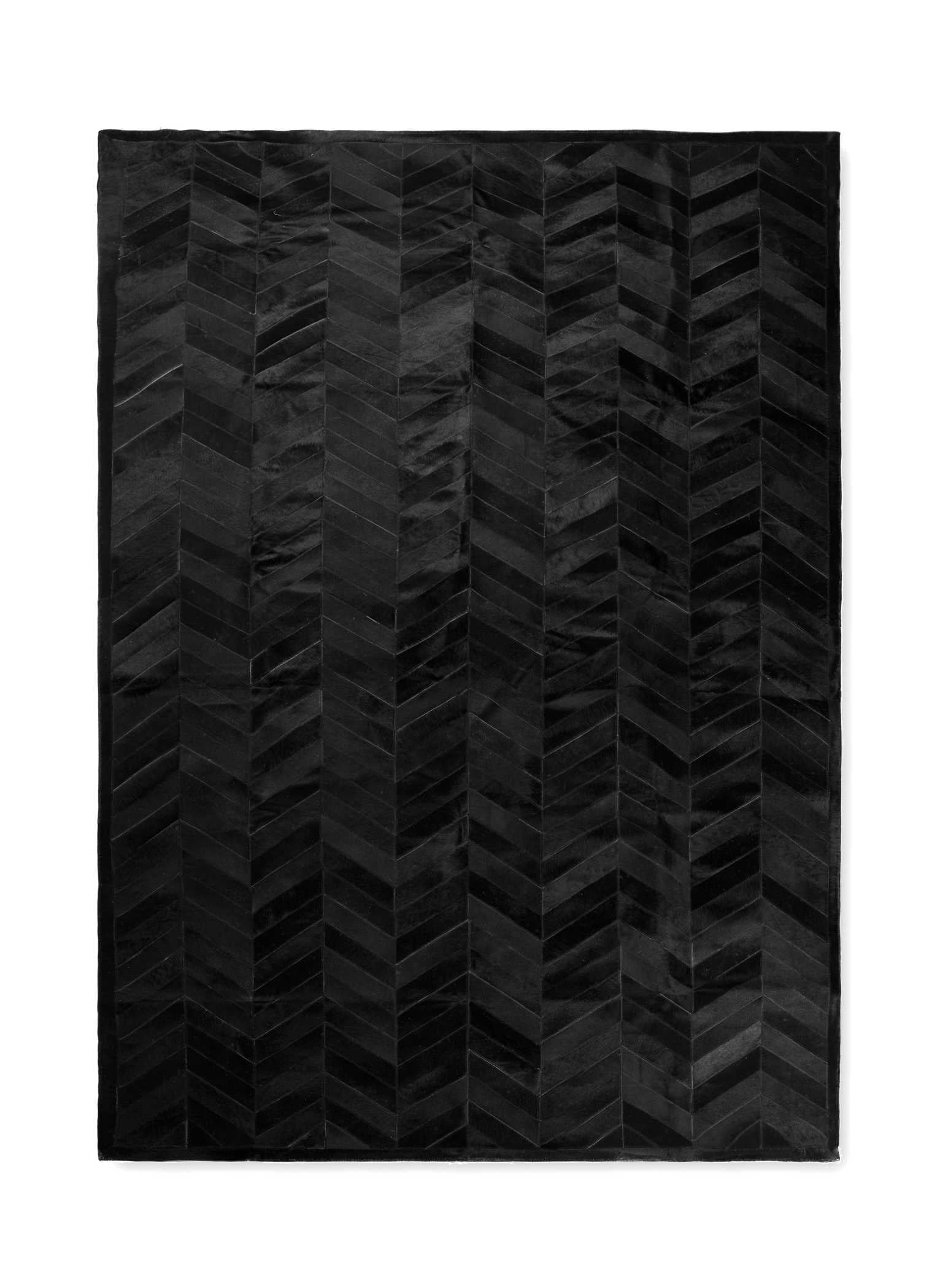 96" x 120" Black Parquet Natural Stitched Cowhide  Area Rug