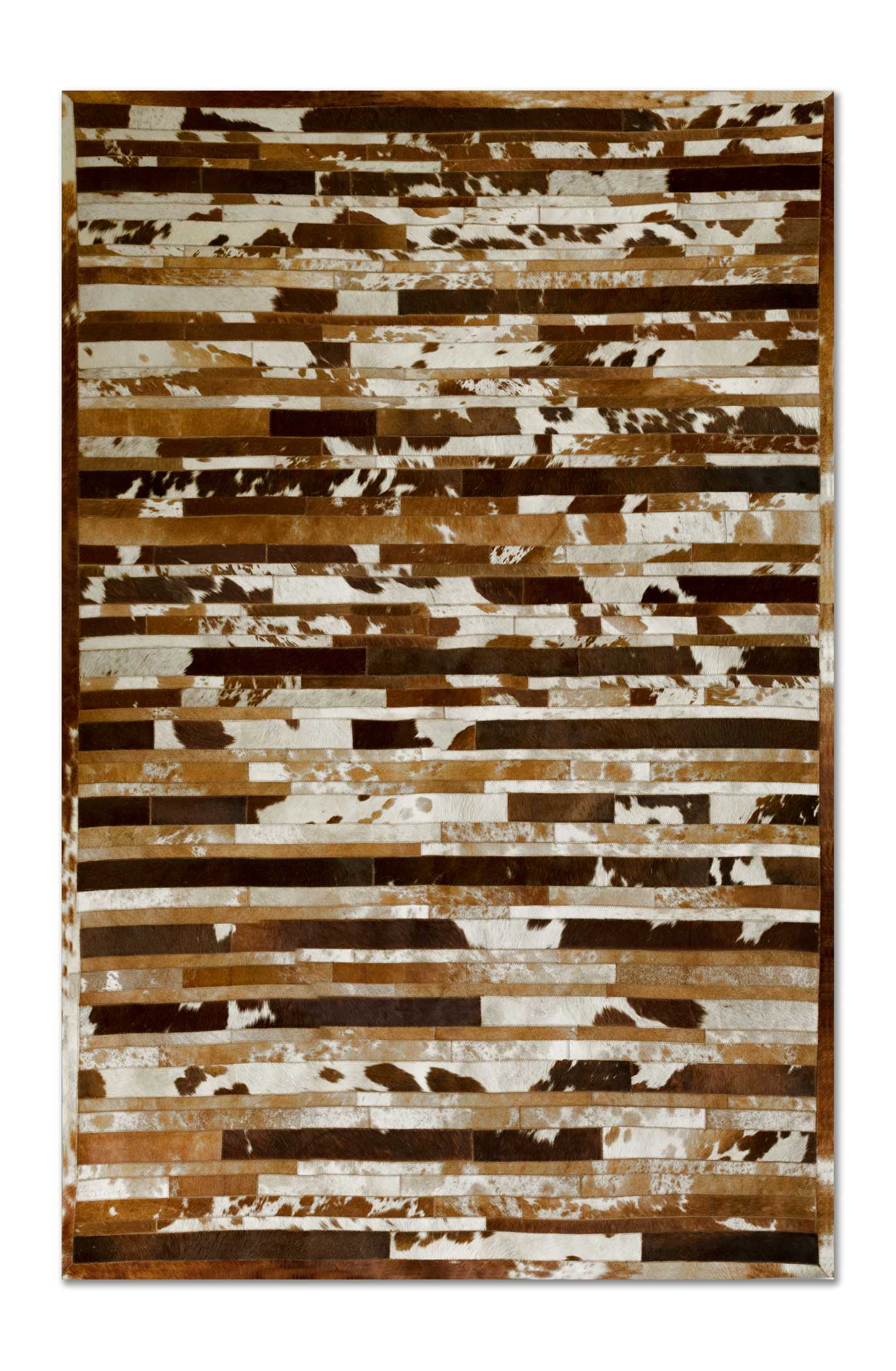 60" x 96" Brown and White Linear Cowhide Stitched  Area Rug