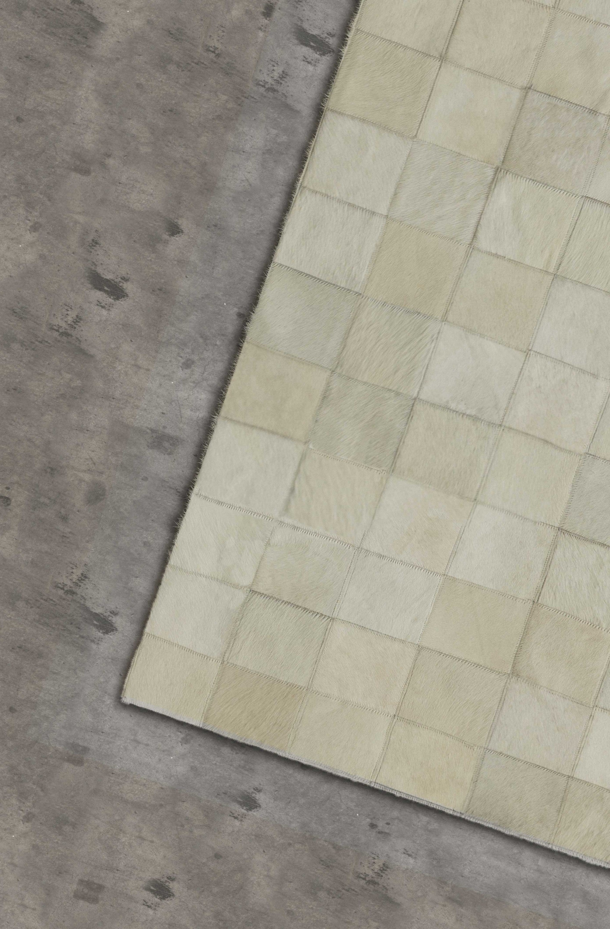 96" x 120" Off White 4" Square Patches Cowhide  Area Rug