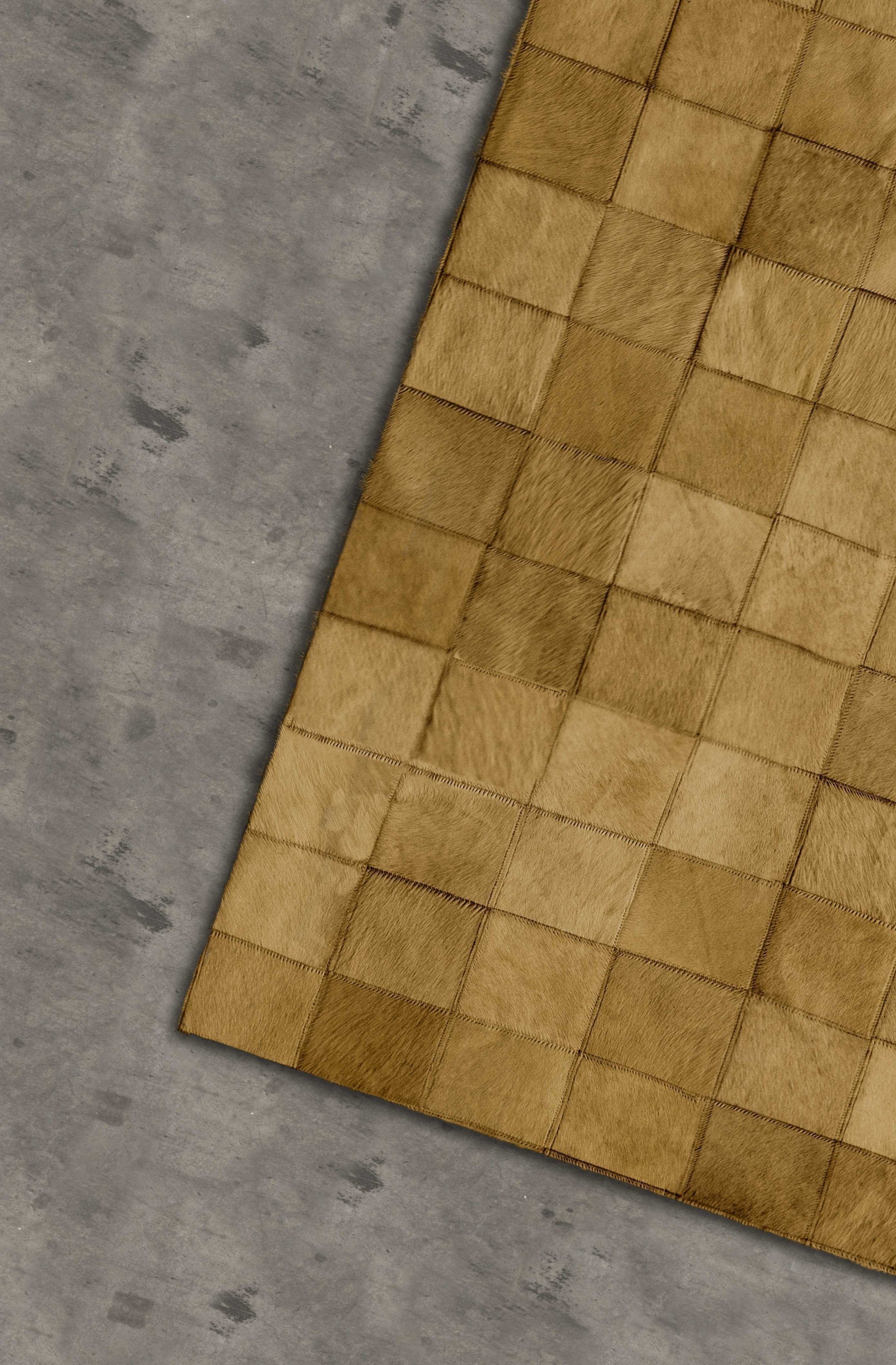 96" x 120" Tan 4" Square Patches Cowhide  Area Rug