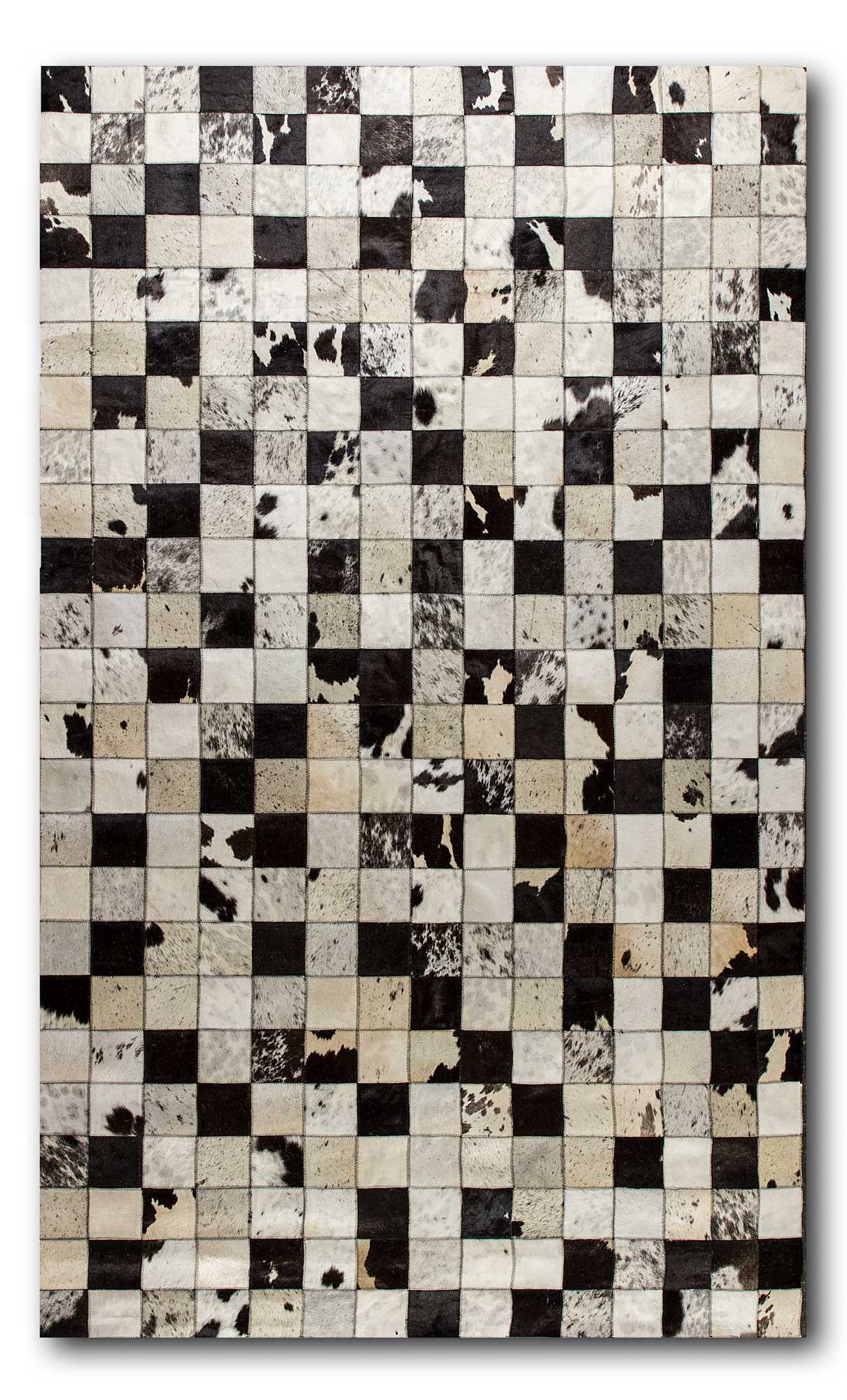 96" x 120" Black and White 4" Square Patches Cowhide  Area Rug