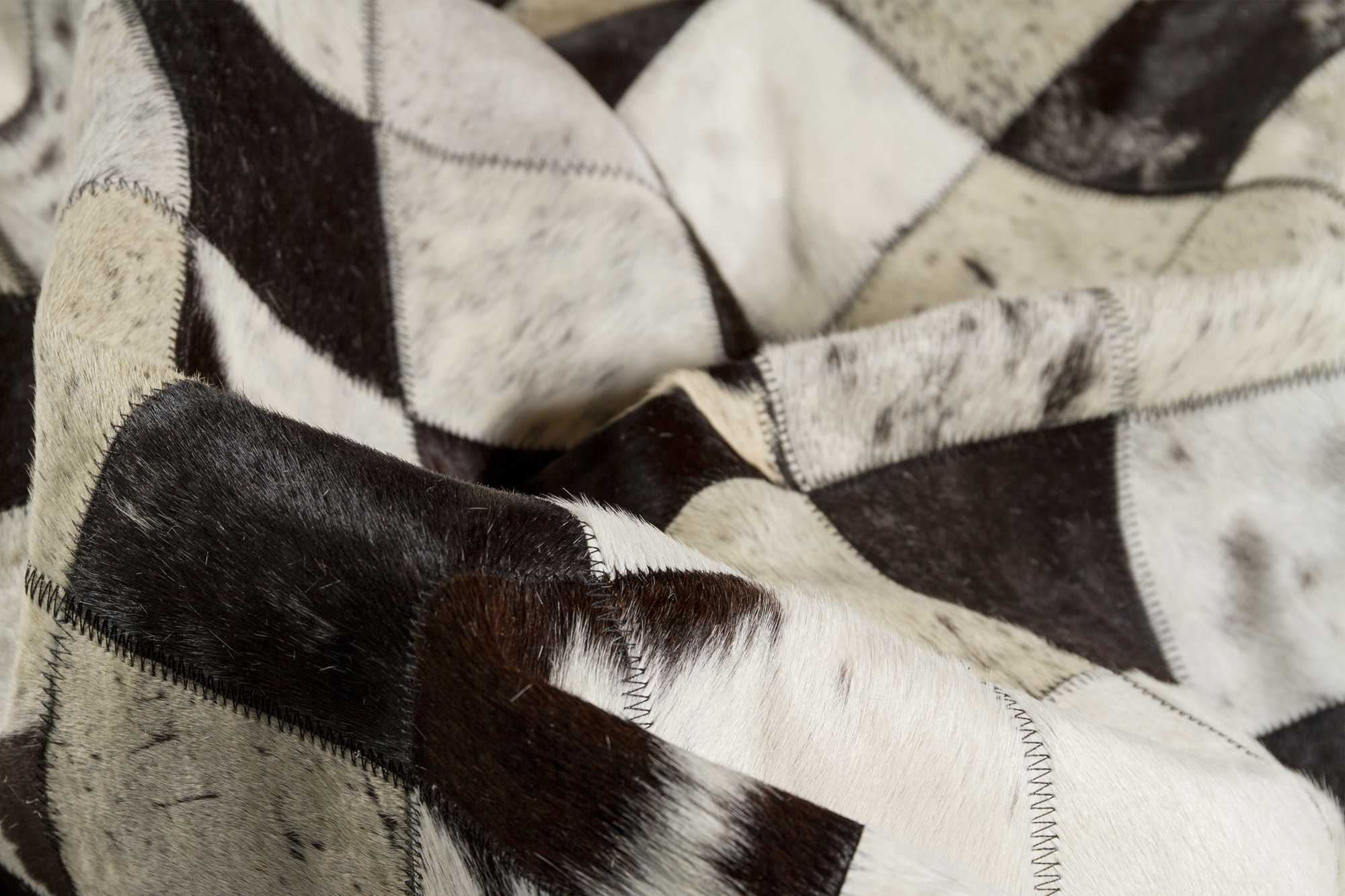 96" x 120" Black and White 4" Square Patches Cowhide  Area Rug