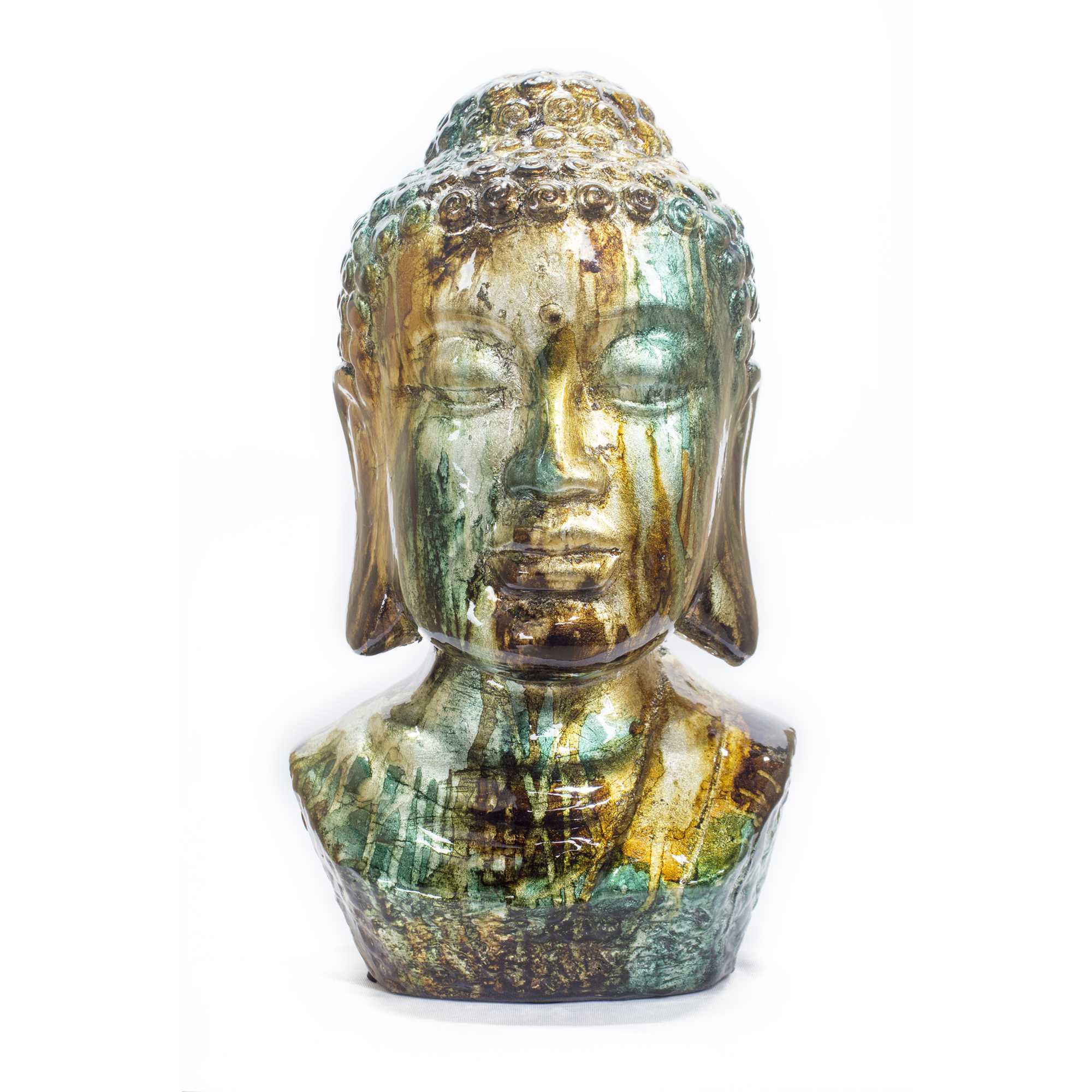 7" X 5.5" X 13" Copper Red and Gold Ceramic Buddha Head Decorative Sculpture