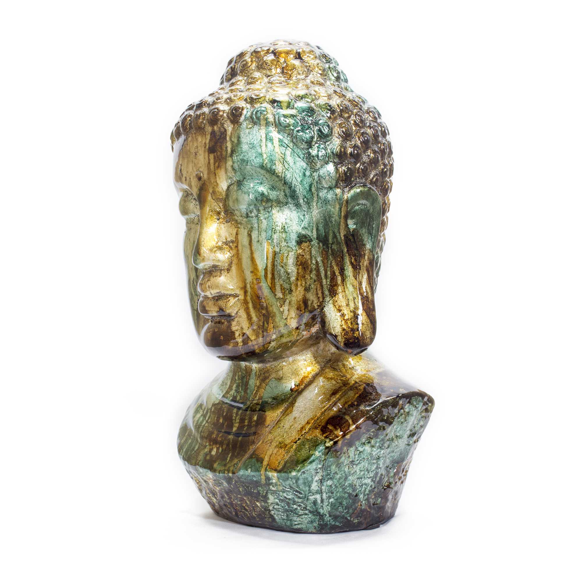 7" X 5.5" X 13" Copper Red and Gold Ceramic Buddha Head Decorative Sculpture
