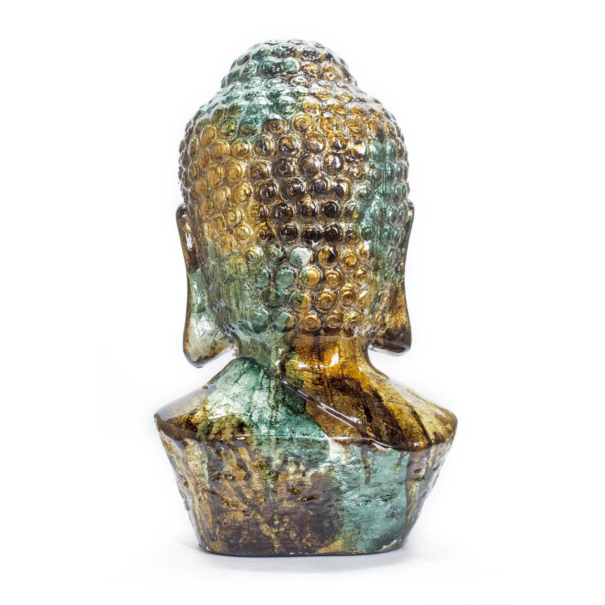 7" X 5.5" X 13" Copper Red and Gold Ceramic Buddha Head Decorative Sculpture