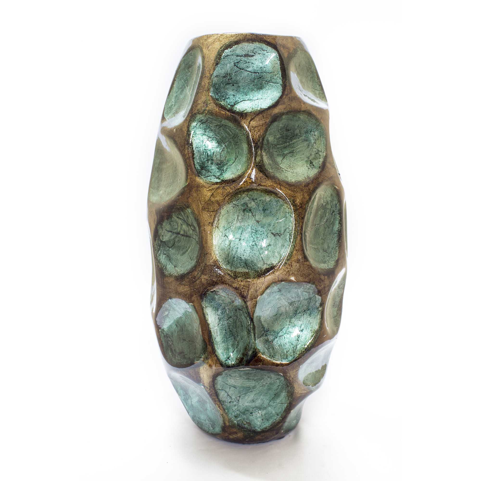 7" X 7" X 13" Copper  Red and Gold Ceramic Table Vase