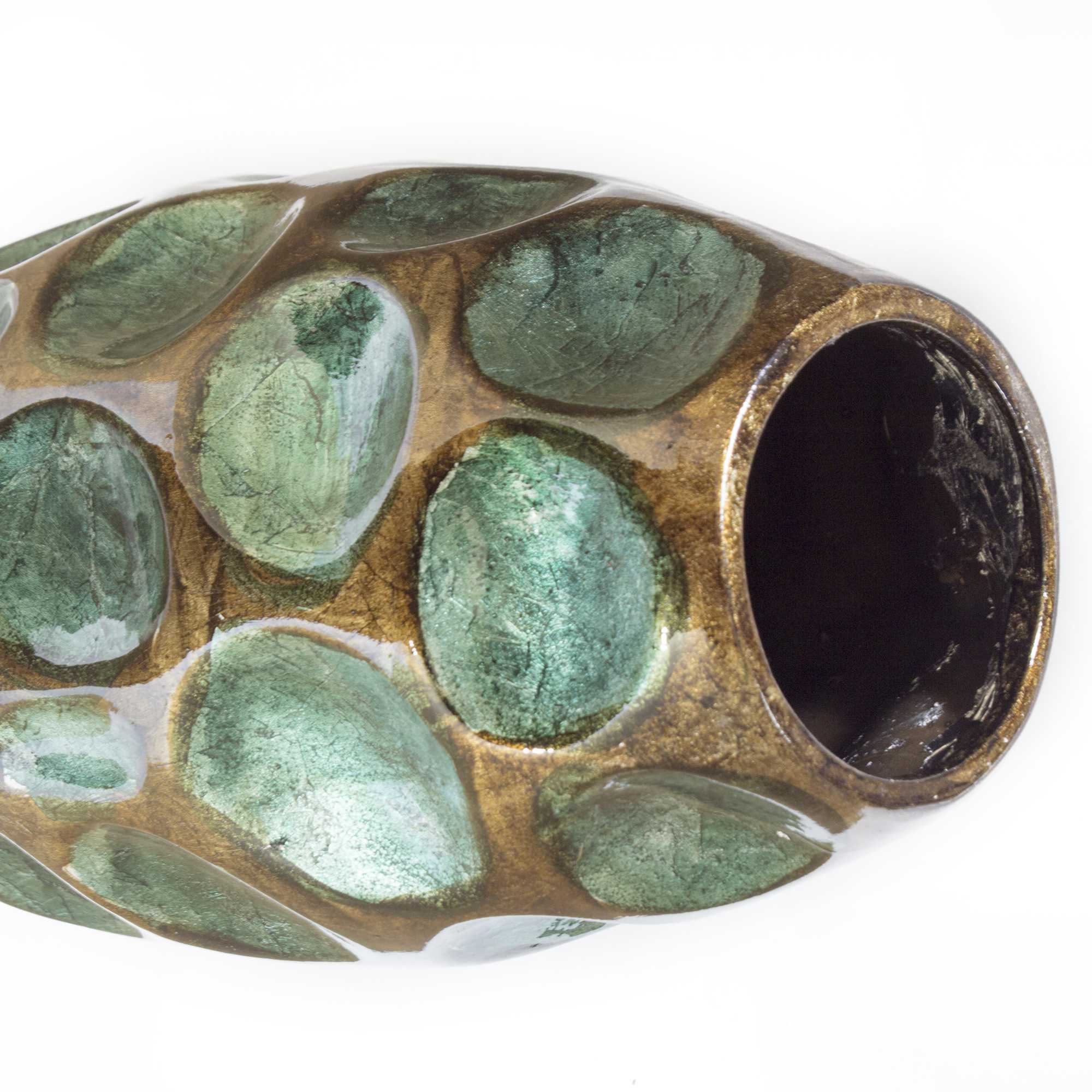 7" X 7" X 13" Copper  Red and Gold Ceramic Table Vase