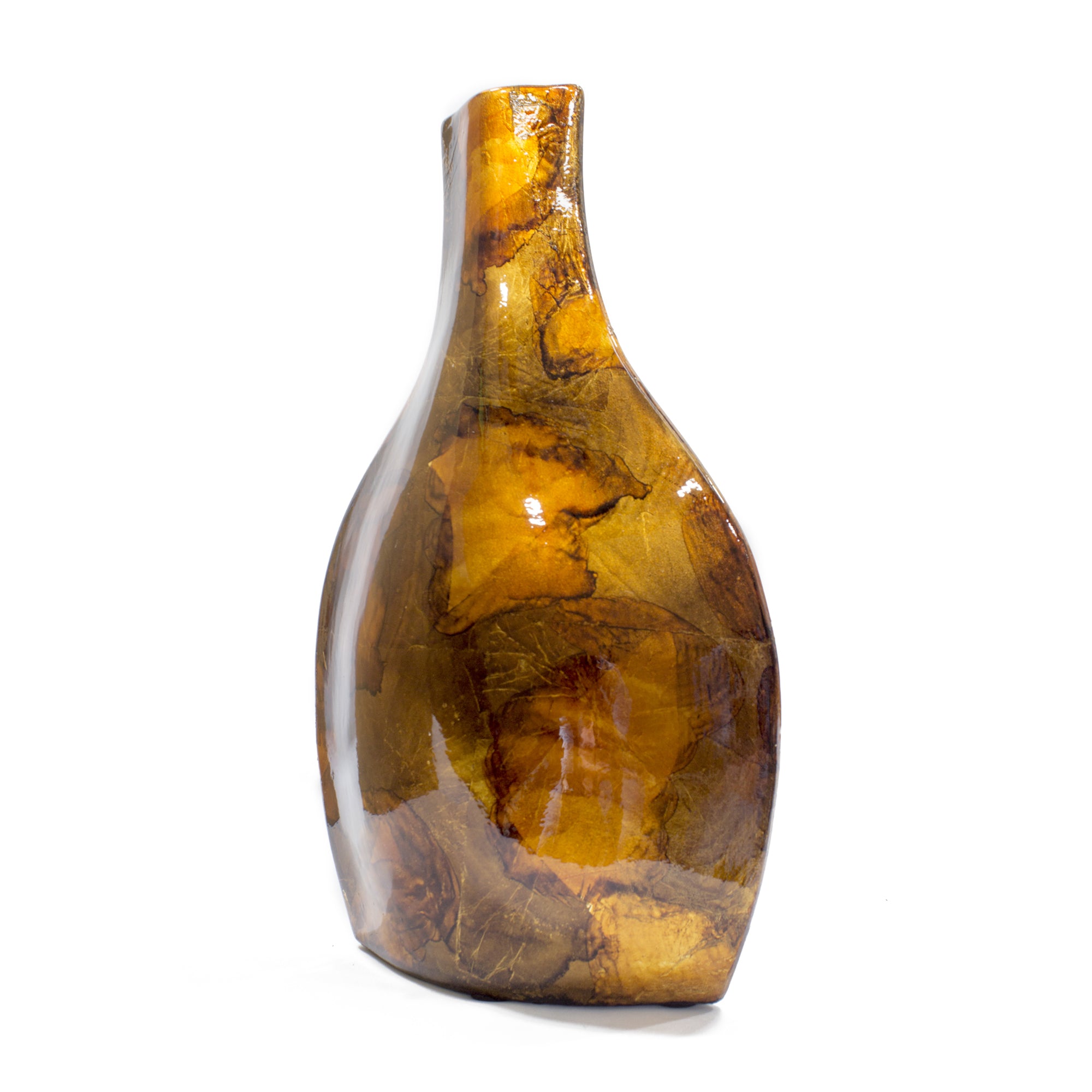 10.25" X 5" X 16" Turquoise Copper and Bronze Ceramic Table Vase