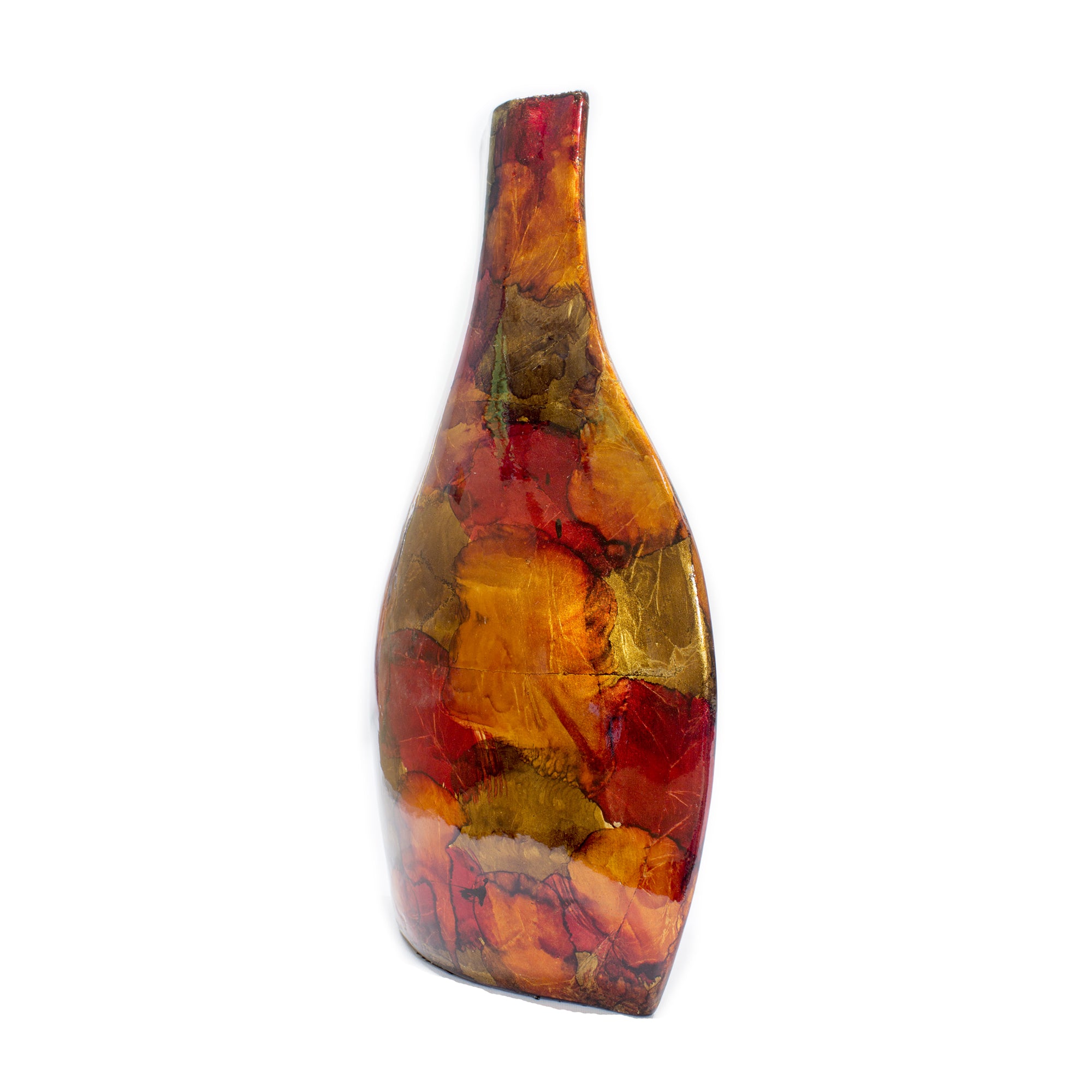 10.25" X 5" X 16" Gold Copper Brown Ceramic Table Vase