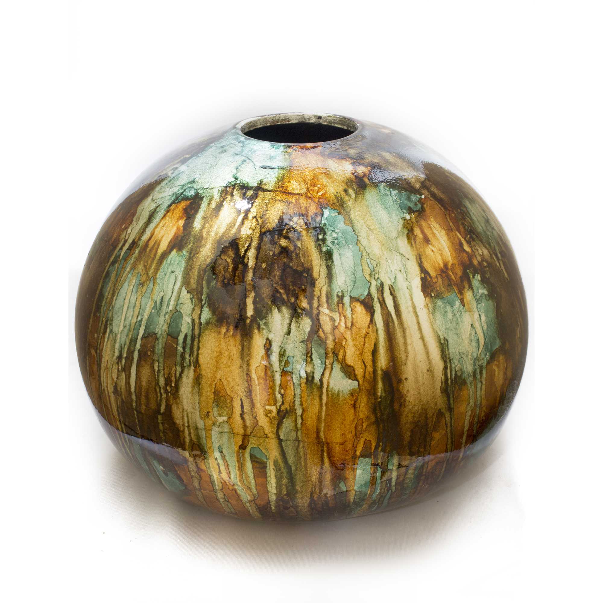 10" X 10" X 8" Copper  Red and Gold Ceramic Table Vase