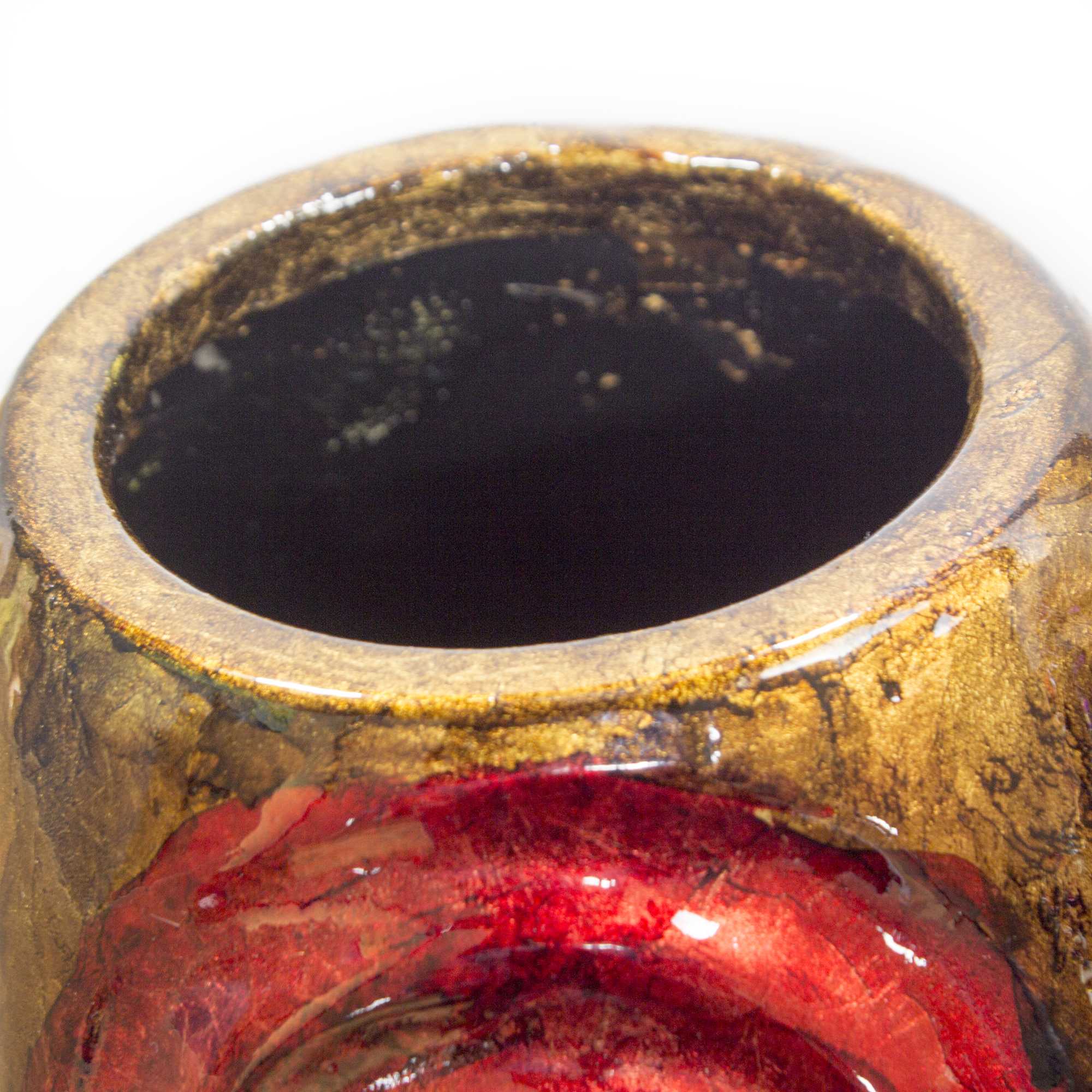 7.5" X 7.5" X 14" Copper Red and Gold Ceramic Table Vase