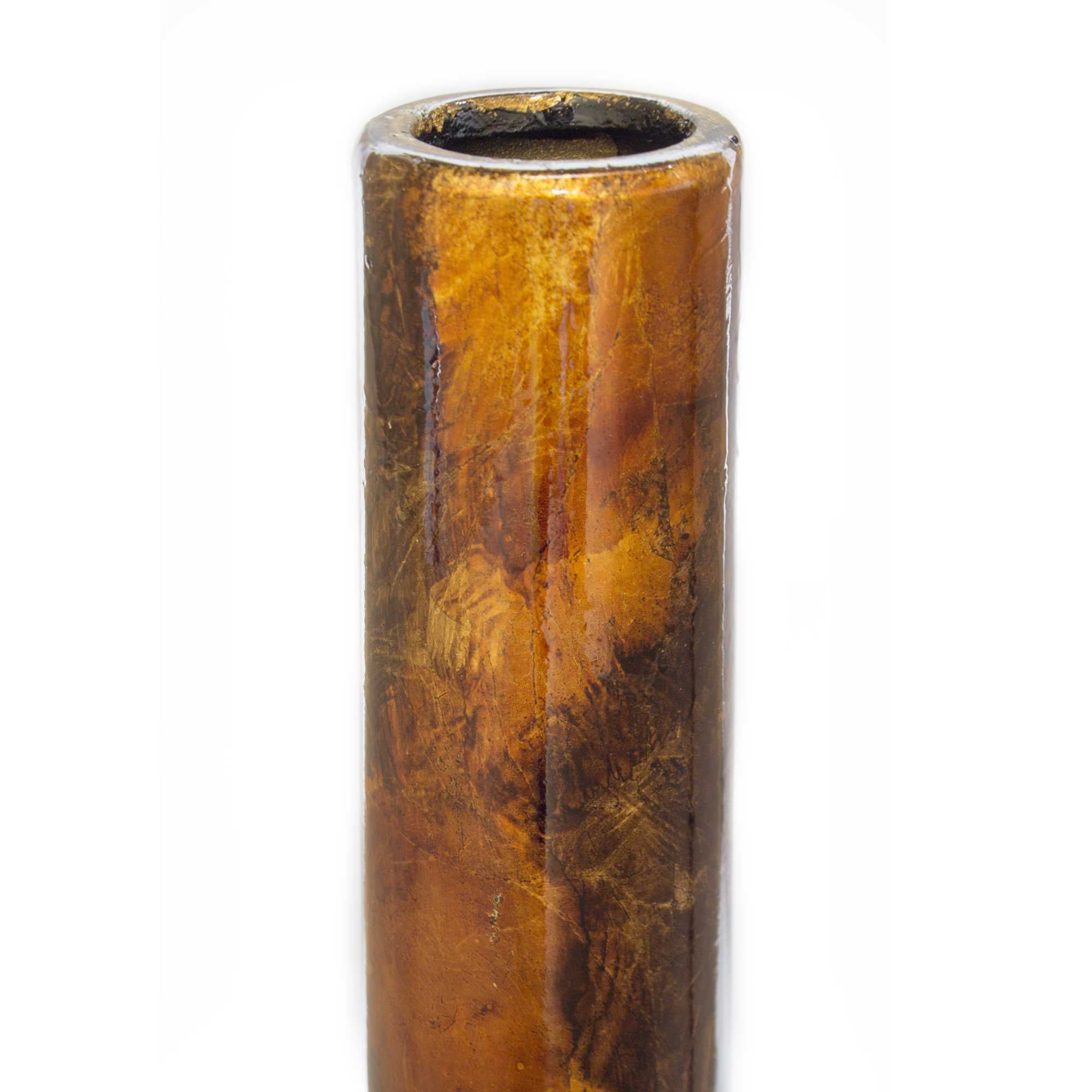 5.5" X 5.5" X 24" Turquoise Copper and Bronze Ceramic Floor Vase