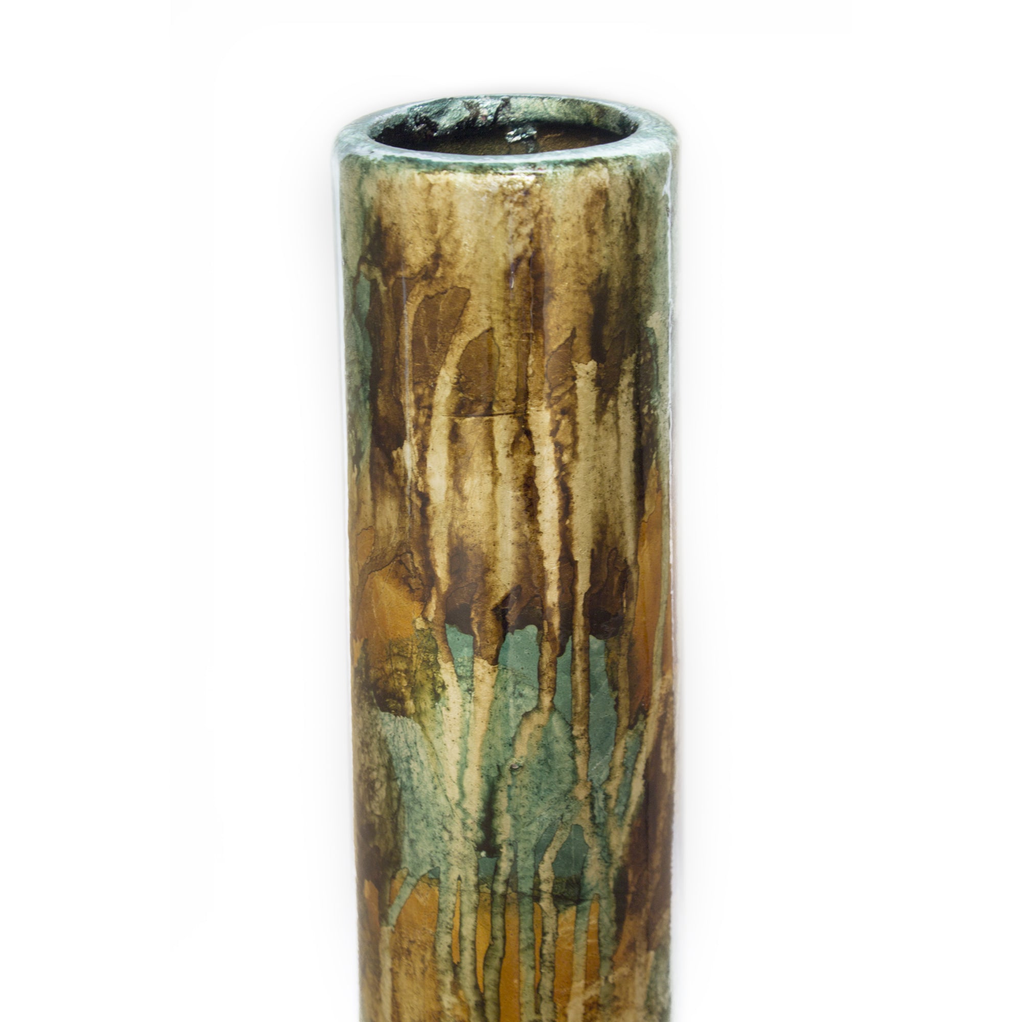 5.5" X 5.5" X 24" Copper Red and Gold Ceramic Floor Vase