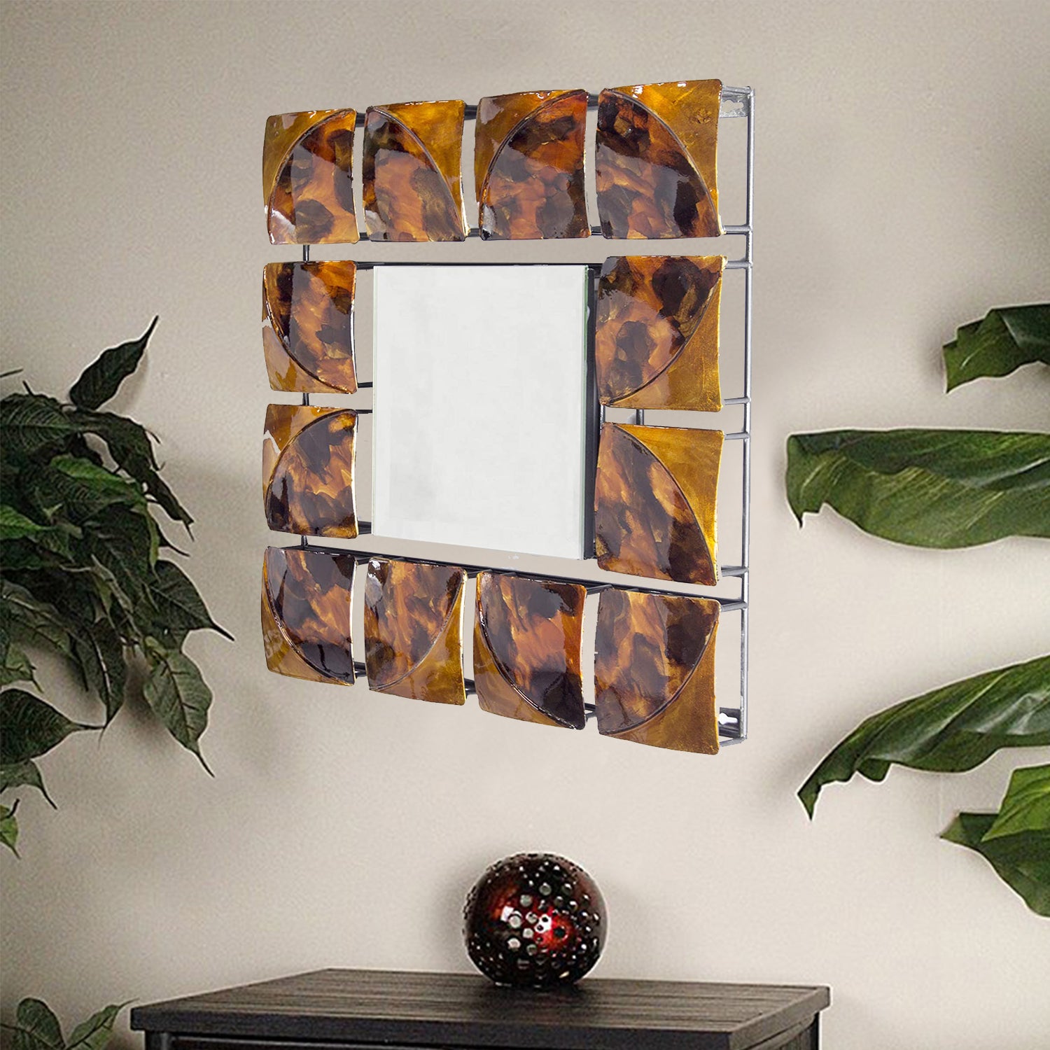 17.5" X 17.5" X 1.75" Gold Metal Glass Hanging Wall Mirror