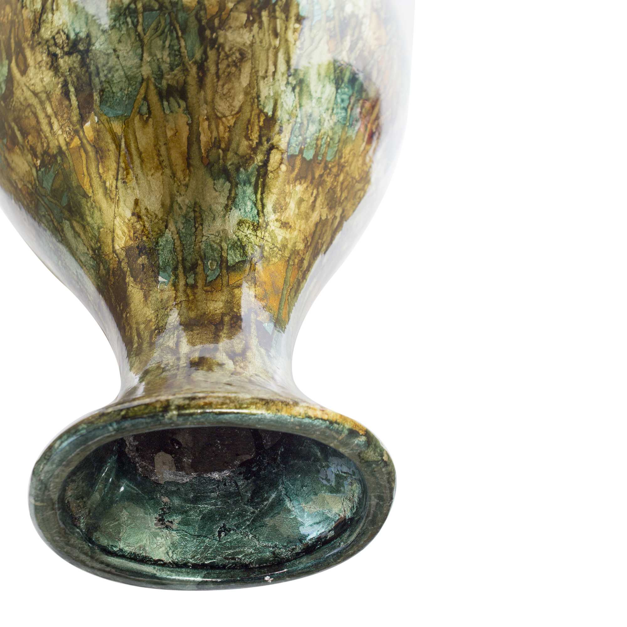 9" X 6.25" X 18.5" Turquoise Copper and Bronze Ceramic Floor Vase