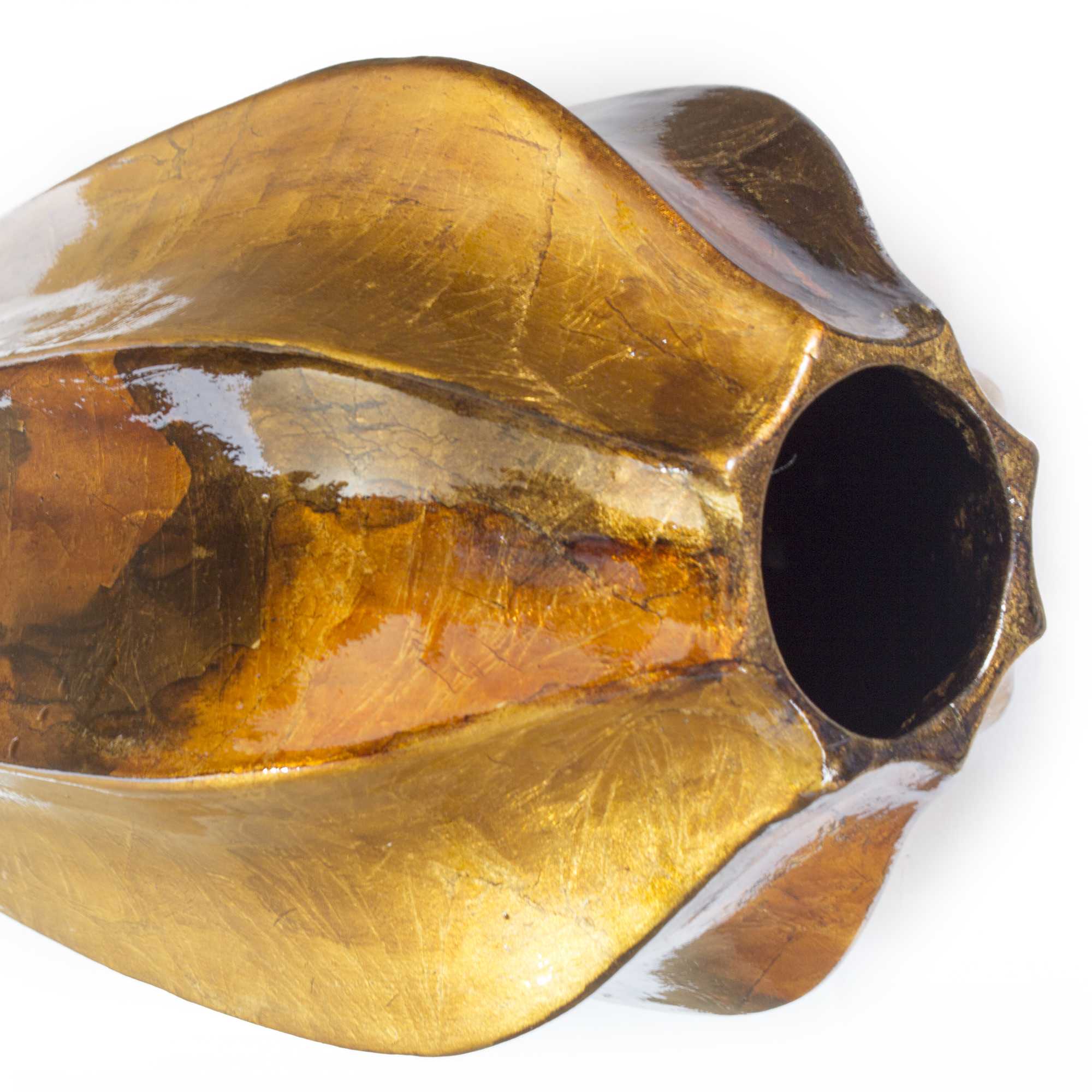 8.5" X 8.5" X 16" Gold Copper Brown Ceramic Table Vase