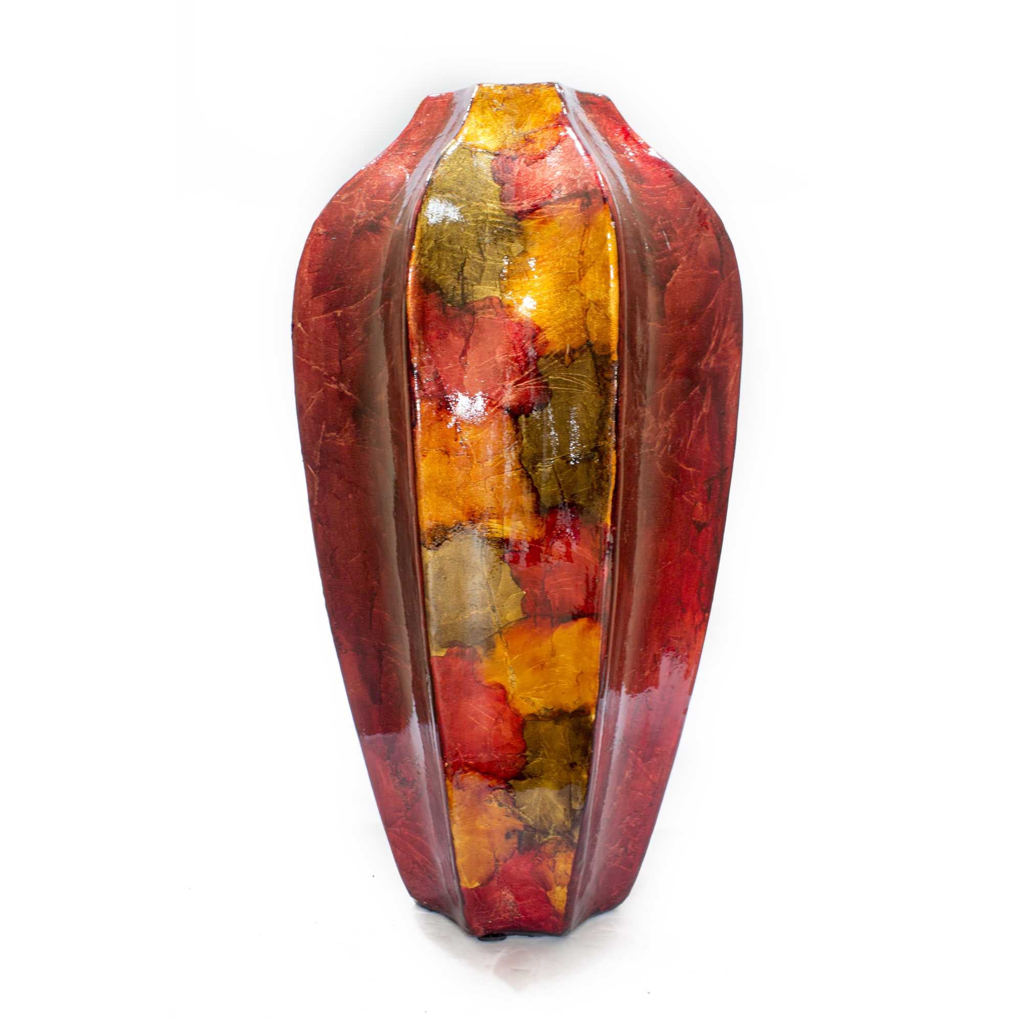 8.5" X 8.5" X 16" Copper Red and Gold Ceramic Table Vase