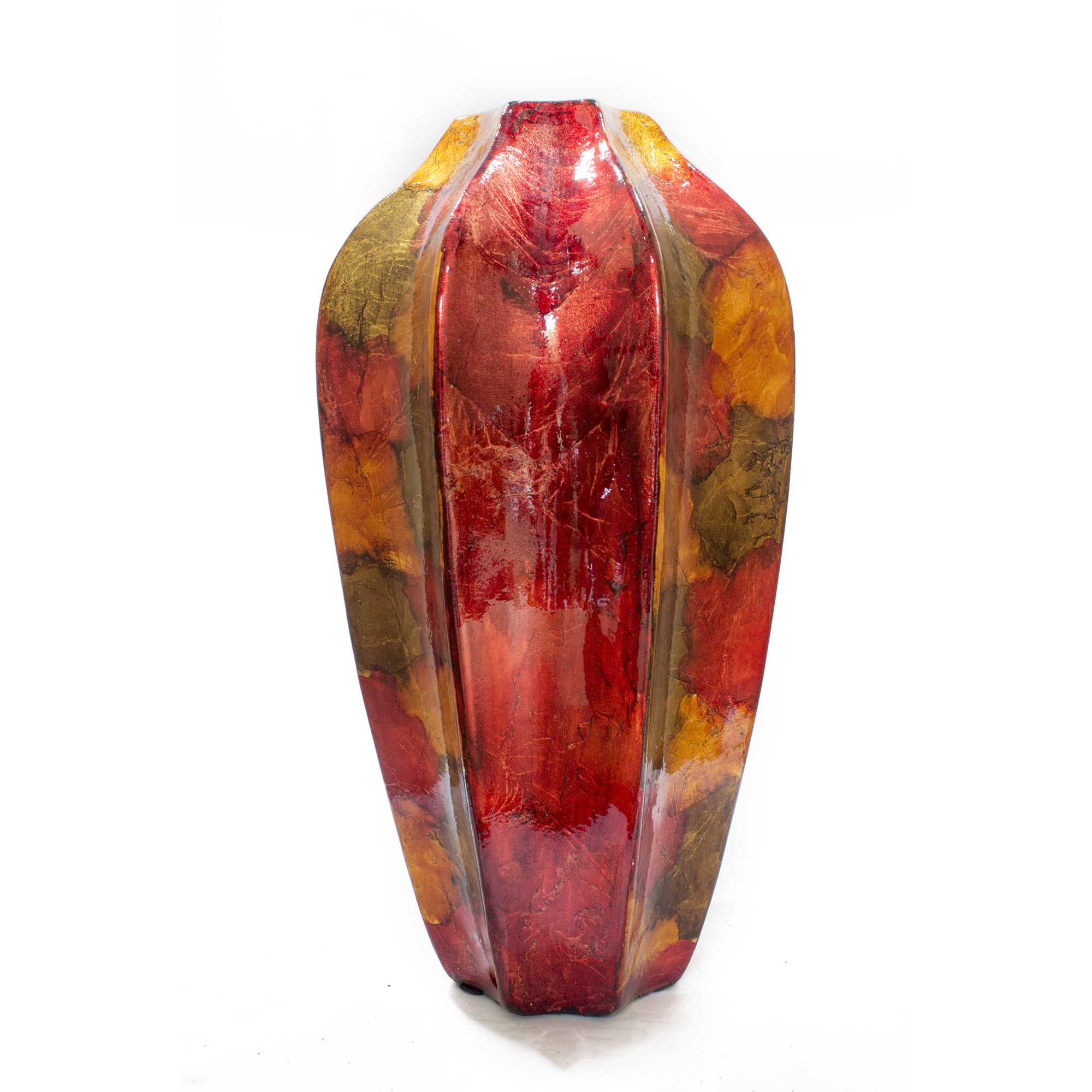 8.5" X 8.5" X 16" Copper Red and Gold Ceramic Table Vase