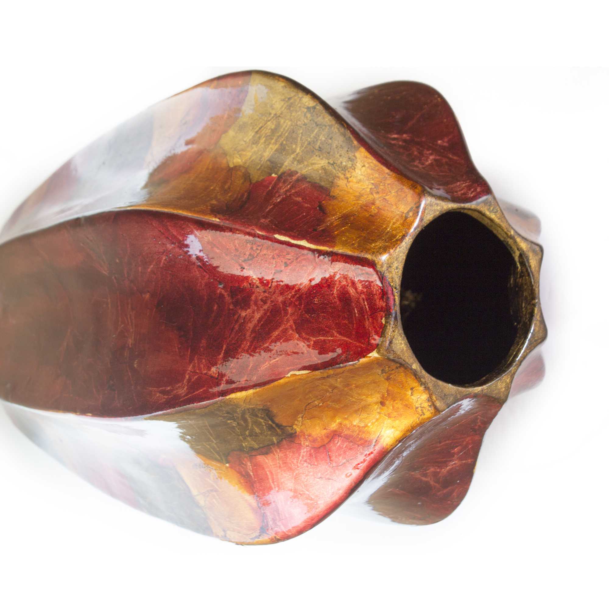 8.5" X 8.5" X 16" Copper Red and Gold Ceramic Table Vase