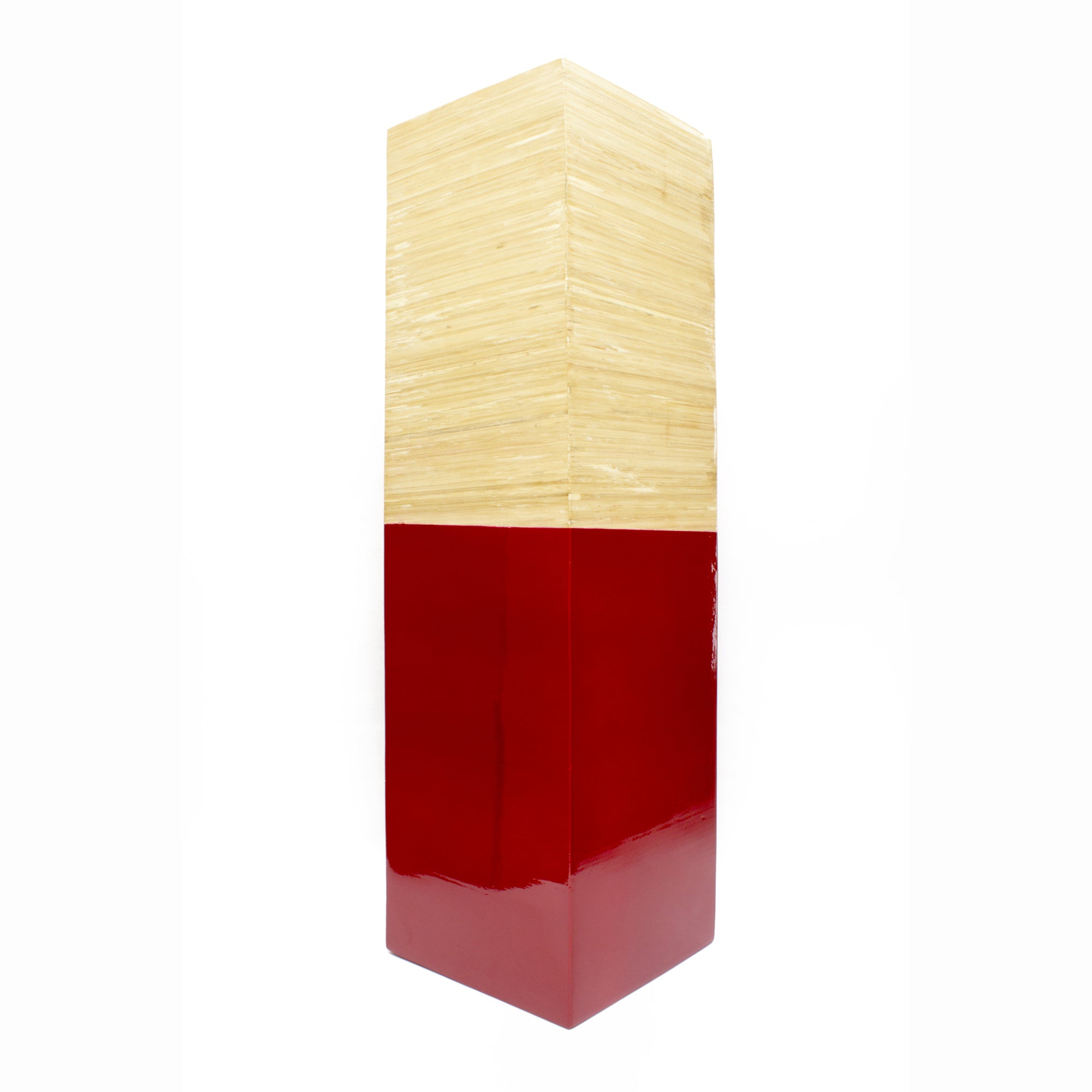 6.75" X 6.75" X 24" Natural Wood Bamboo Vase with Tones