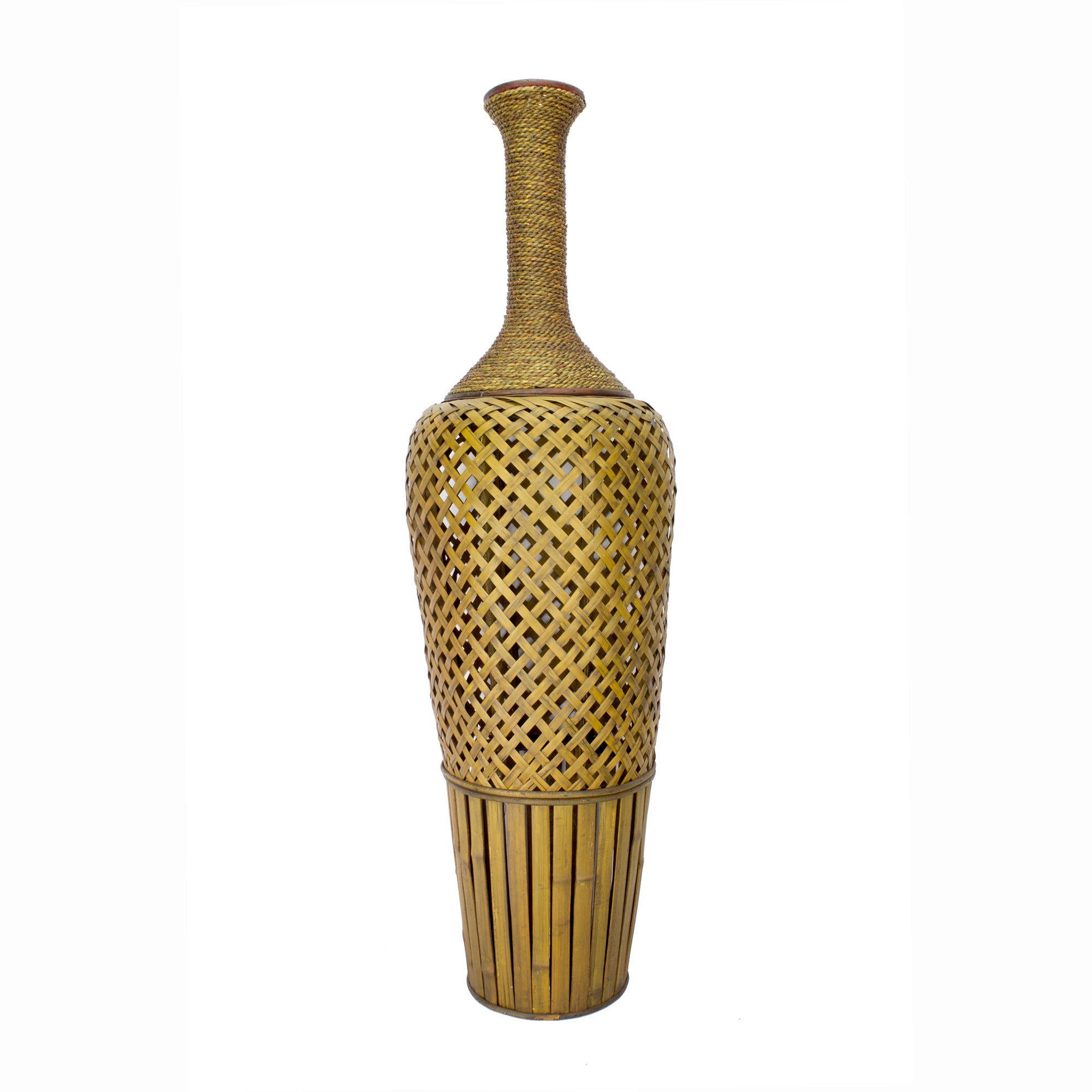 12" X 12" X 41" Brown Bamboo  Metal Bamboo Vase
