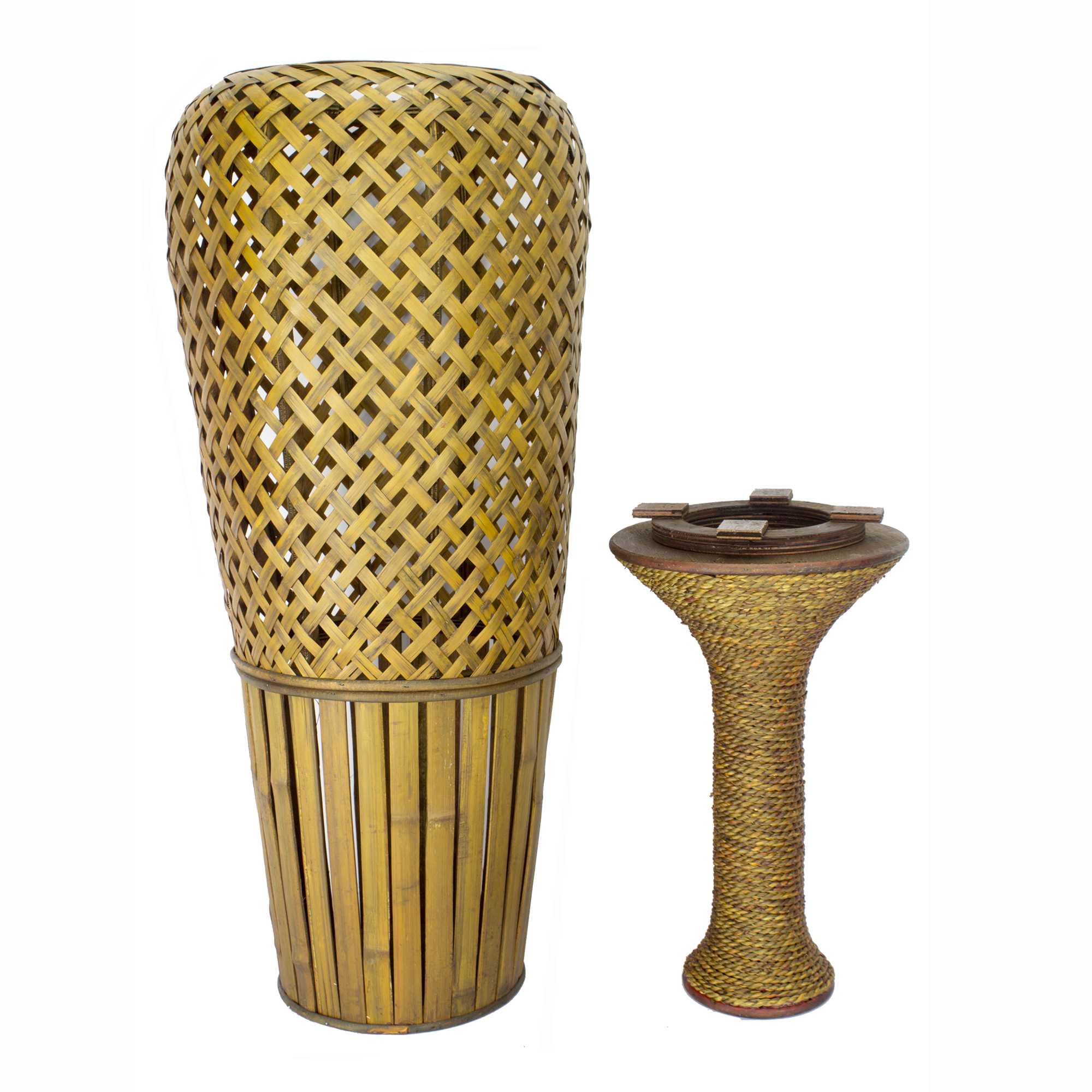 12" X 12" X 41" Brown Bamboo  Metal Bamboo Vase