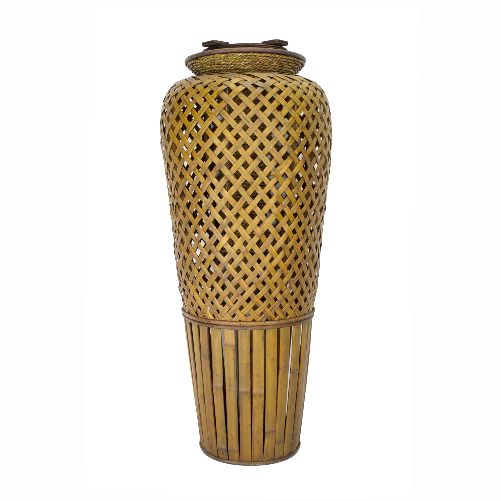 12" X 12" X 41" Brown Bamboo  Metal Bamboo Vase
