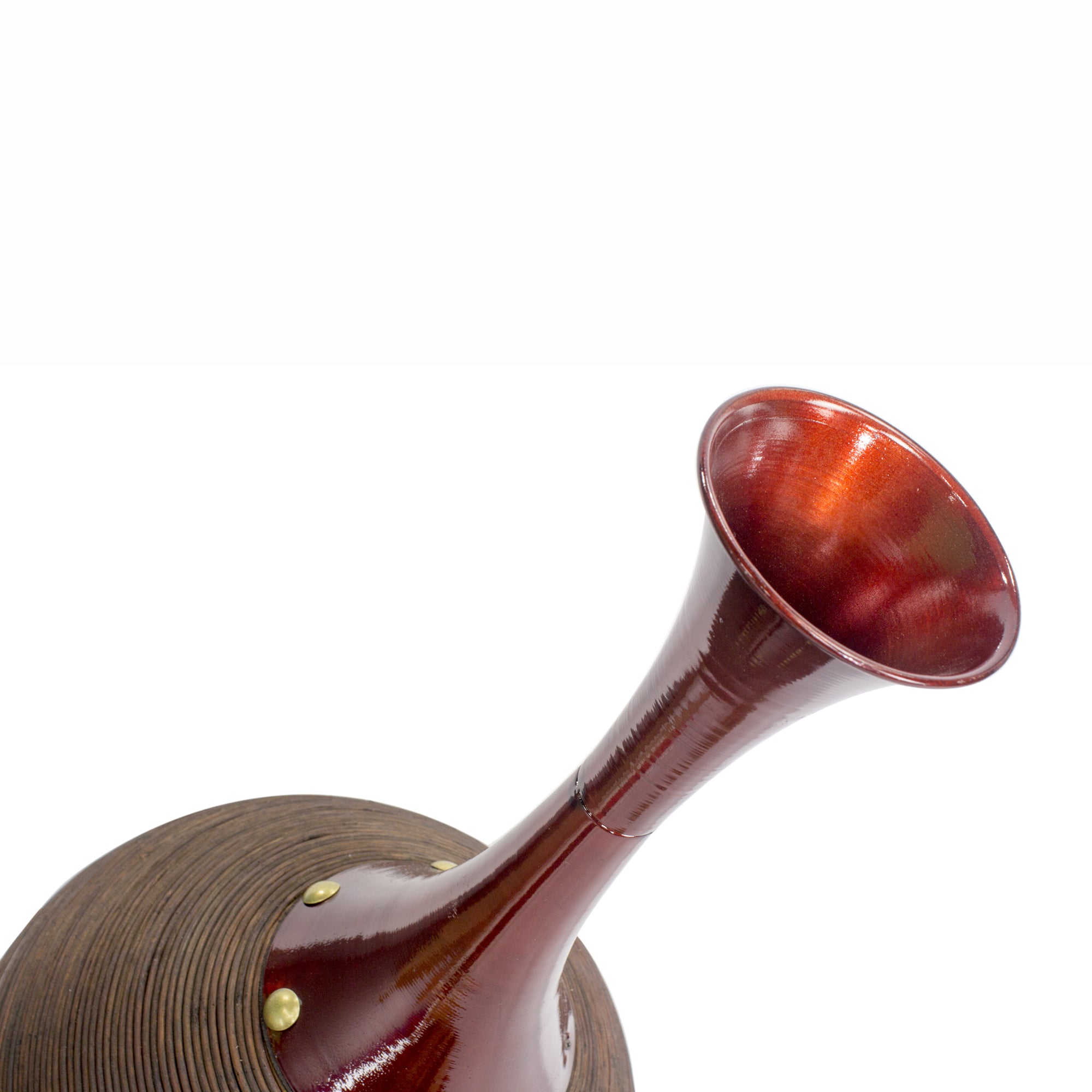 14" X 14" X 29.5" Champagne Bamboo Metal Vase with a Band