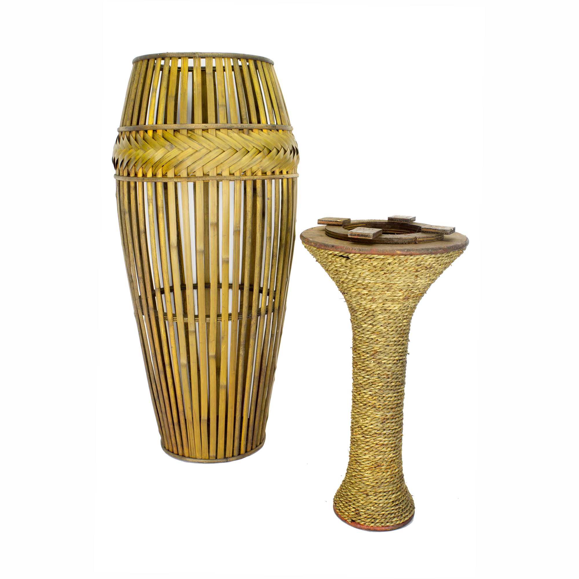 12" X 12" X 41.25" Champagne Bamboo Metal Vase with a Band