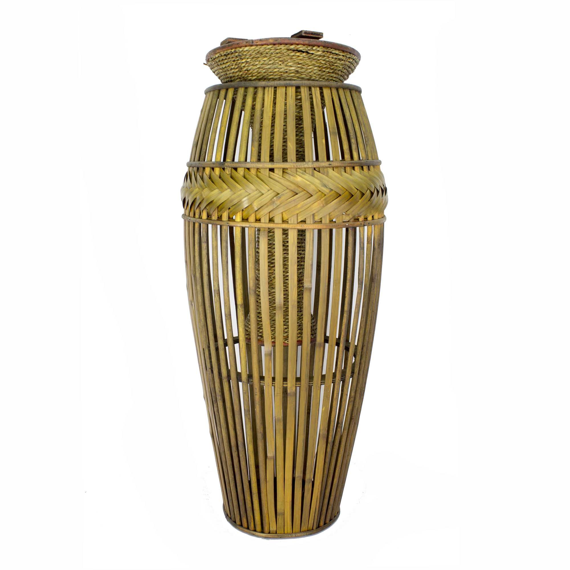 12" X 12" X 41.25" Champagne Bamboo Metal Vase with a Band
