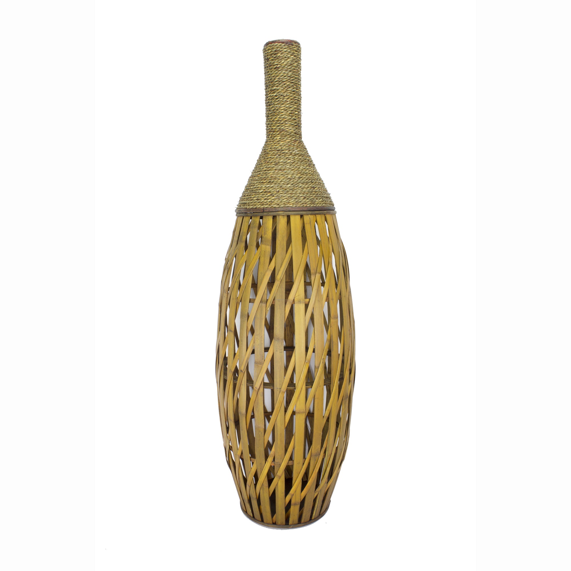 12" X 12" X 41" Brown Bamboo  Metal Bamboo Vase