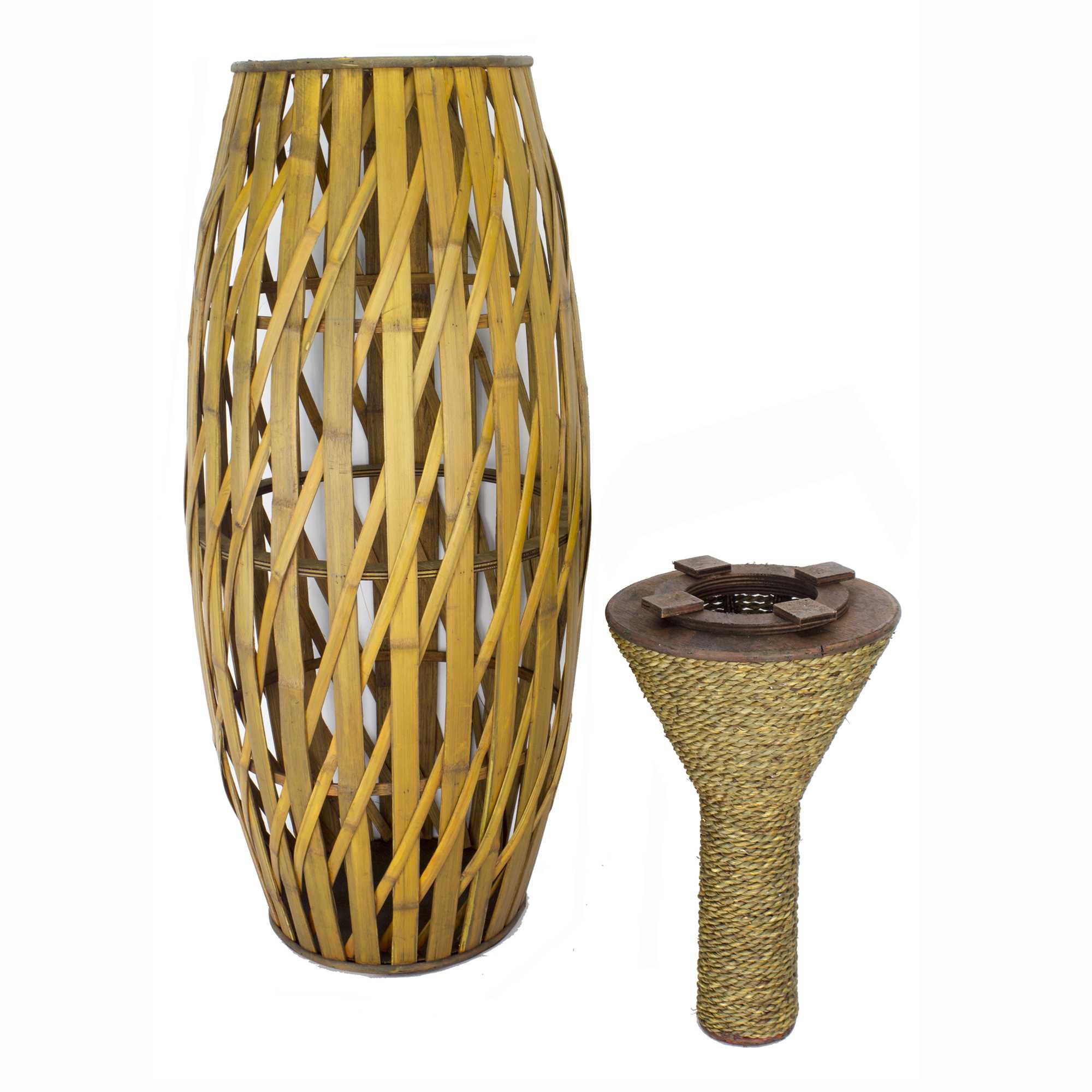 12" X 12" X 41" Brown Bamboo  Metal Bamboo Vase