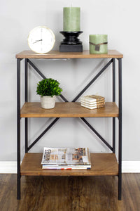 22" X 12" X 30.25" Brown Metal Wood MDF Bookcase with Shelves